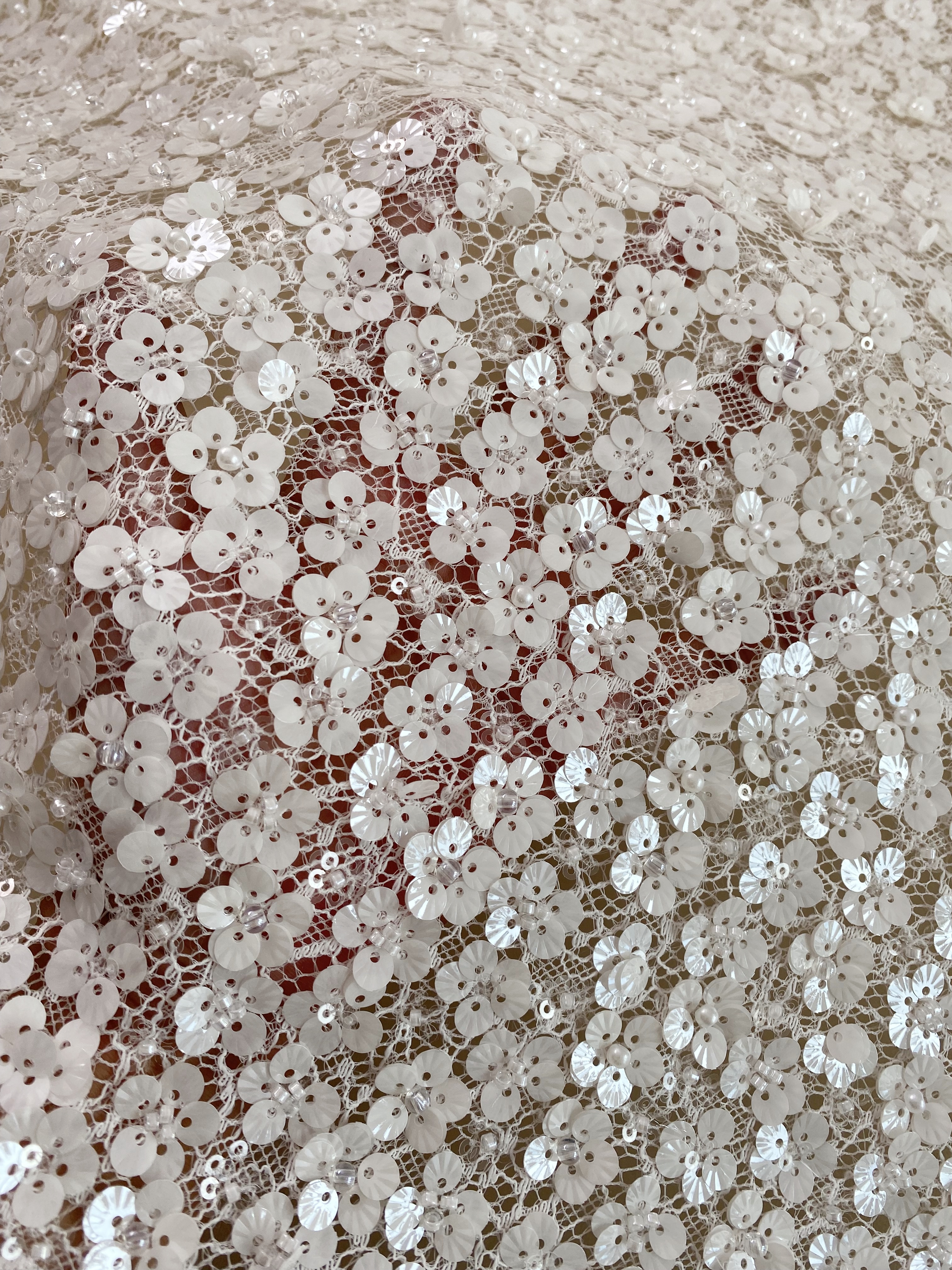 Off-White Floral Beaded Sequin Lace Fabric, 3D Flower Embroidery Lace for Wedding Dress Bridal Gown Material by the Yard