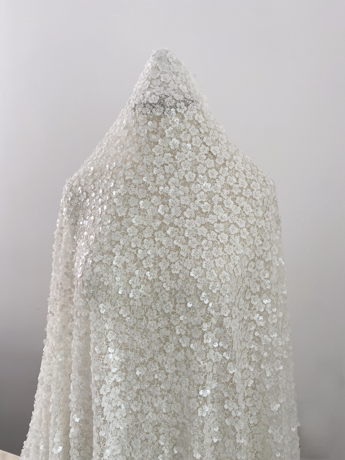 Off-White Floral Beaded Sequin Lace Fabric, 3D Flower Embroidery Lace for Wedding Dress Bridal Gown Material by the Yard