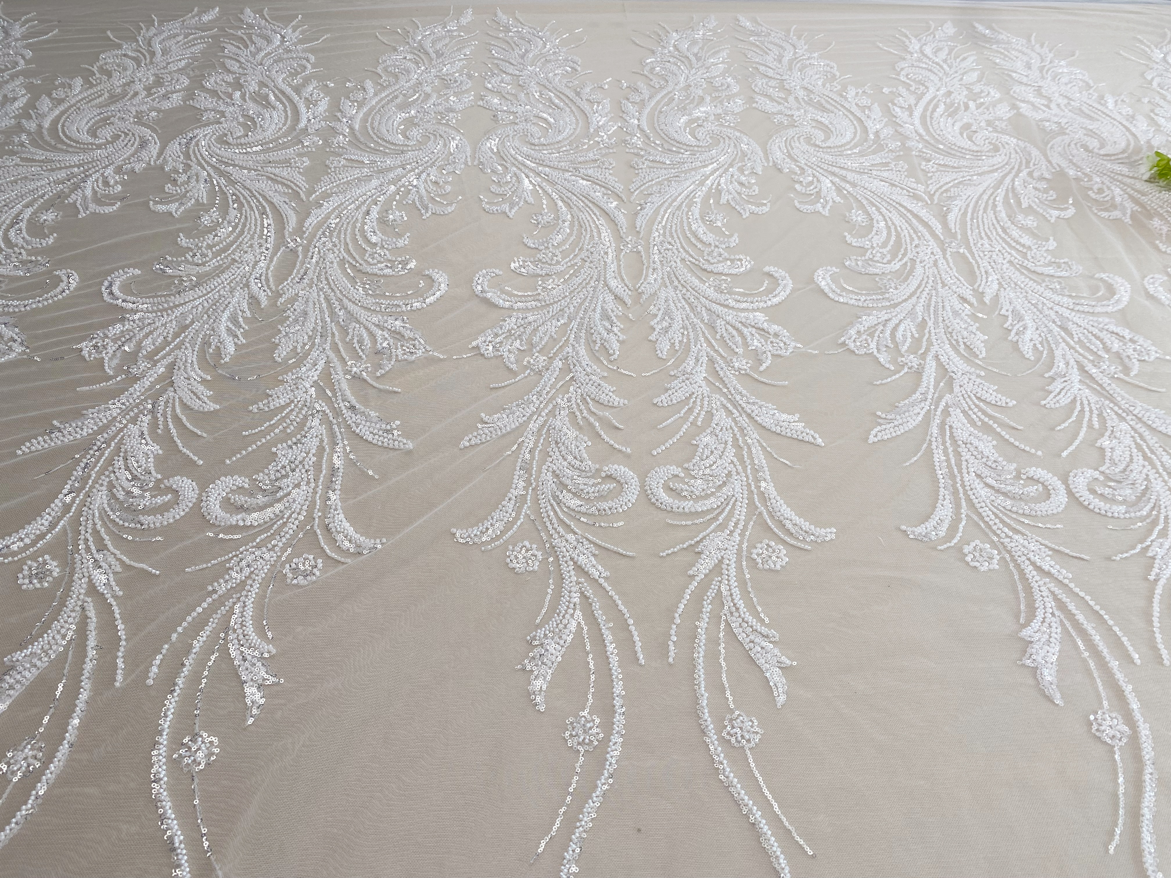 Heavy Beads Lace Fabric,Off White Big Flower Embroidered Lace for Wedding Bridal Gown, Prom Evening Dress, Bodice & Couture Textiles