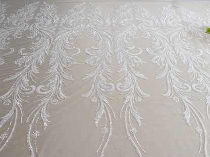 Heavy Beads Lace Fabric,Off White Big Flower Embroidered Lace for Wedding Bridal Gown, Prom Evening Dress, Bodice & Couture Textiles