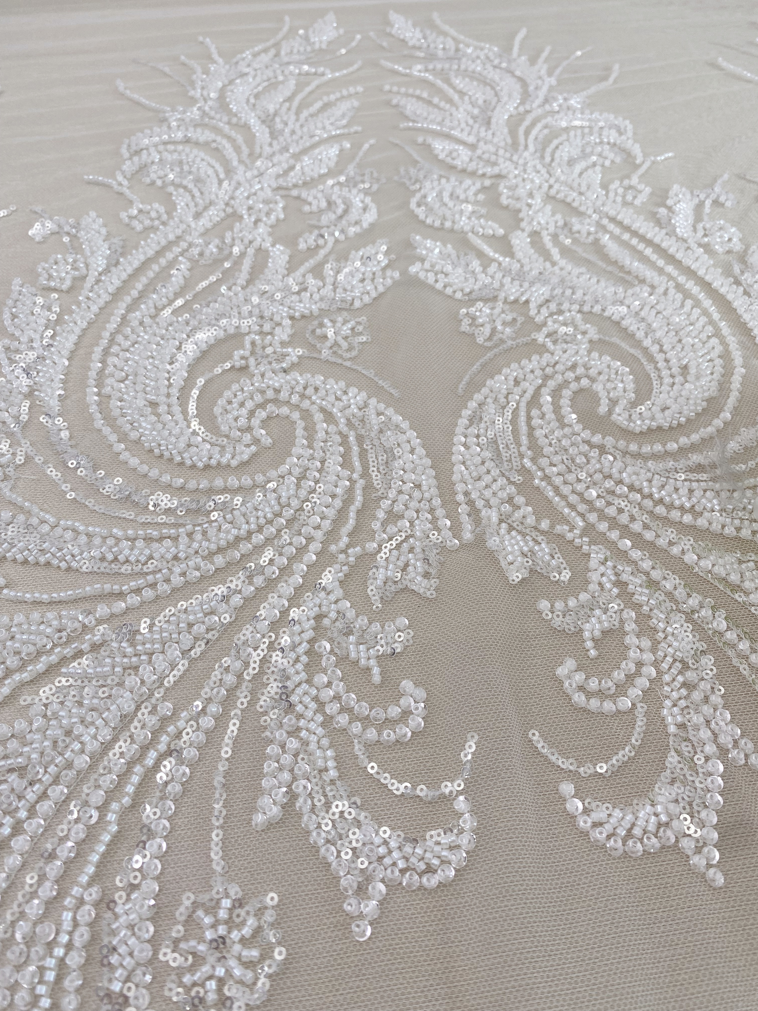 Heavy Beads Lace Fabric,Off White Big Flower Embroidered Lace for Wedding Bridal Gown, Prom Evening Dress, Bodice & Couture Textiles