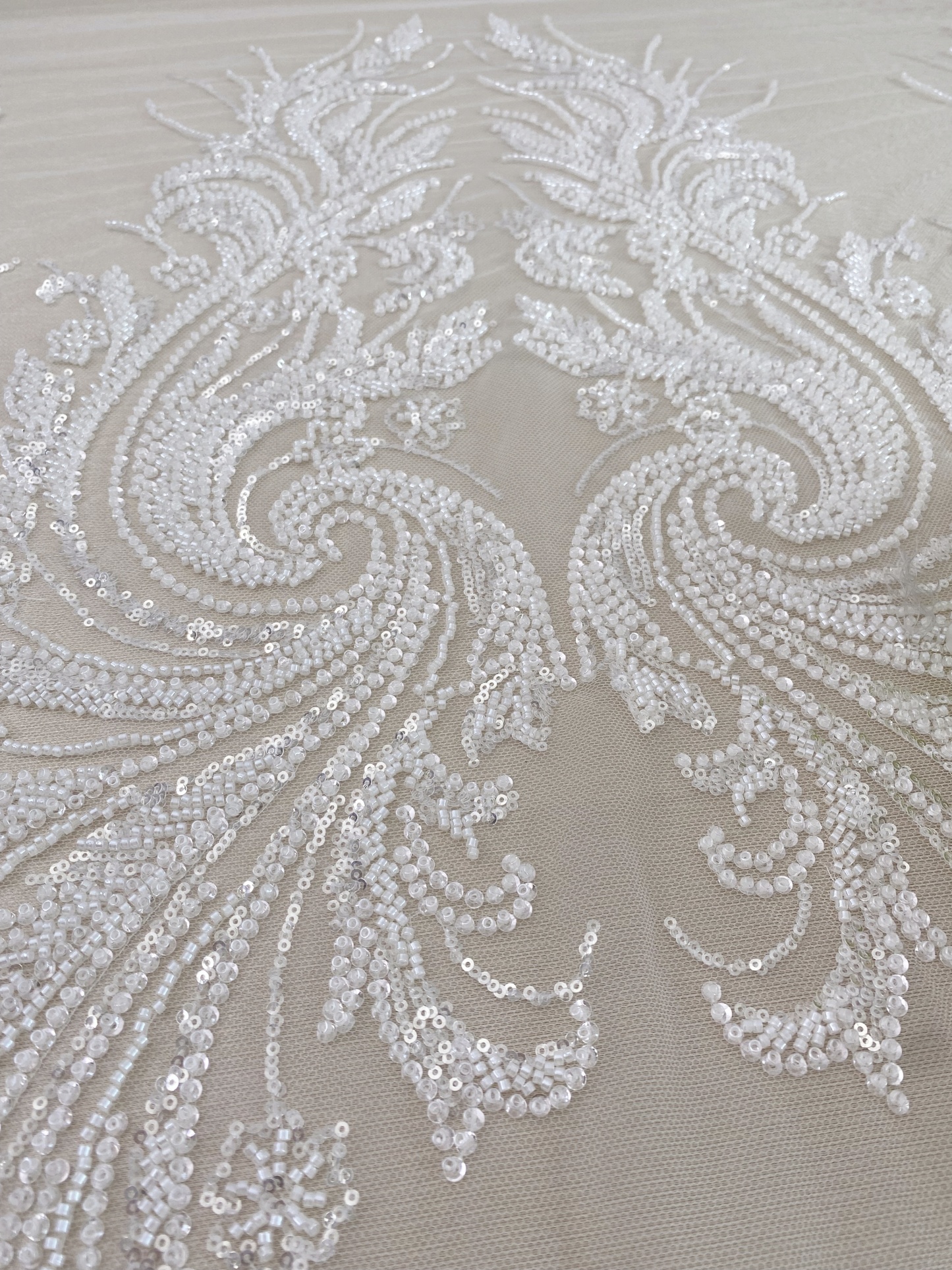 Heavy Beads Lace Fabric,Off White Big Flower Embroidered Lace for Wedding Bridal Gown, Prom Evening Dress, Bodice & Couture Textiles