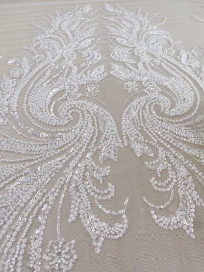Heavy Beads Lace Fabric,Off White Big Flower Embroidered Lace for Wedding Bridal Gown, Prom Evening Dress, Bodice & Couture Textiles