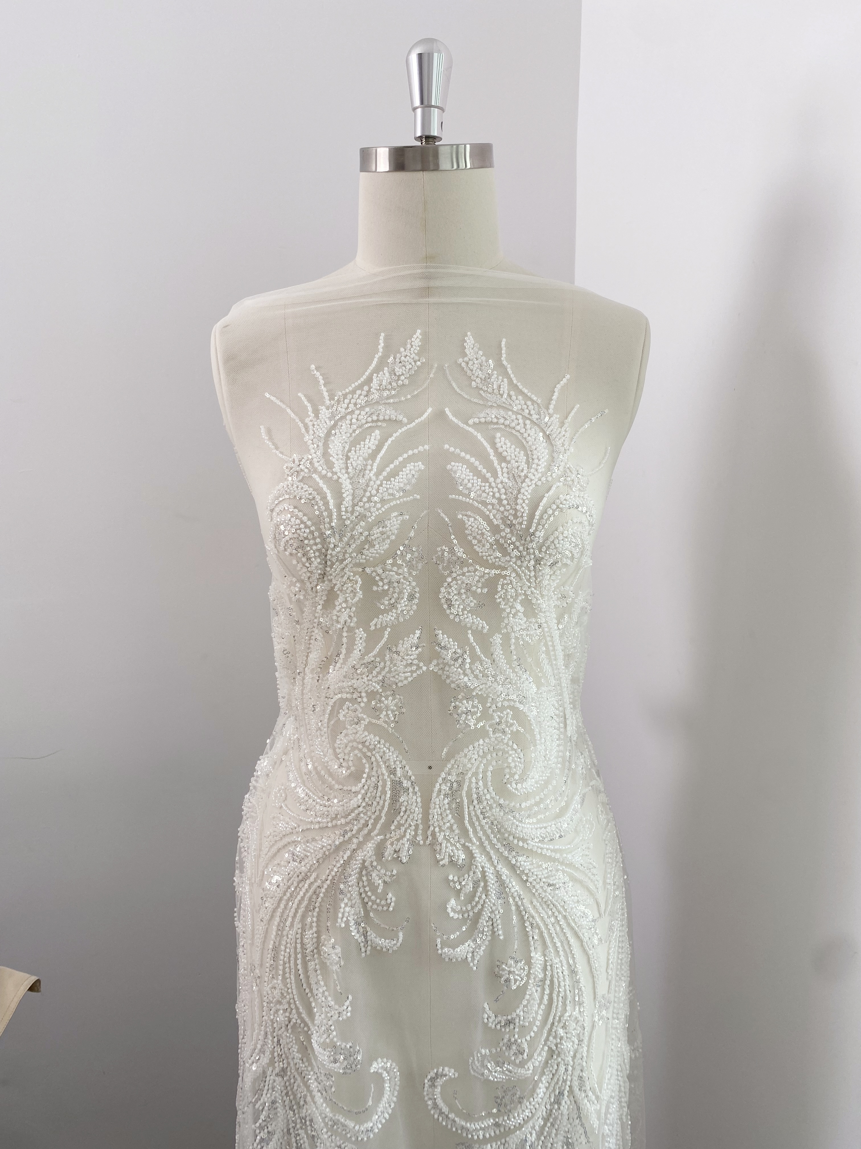 Heavy Beads Lace Fabric,Off White Big Flower Embroidered Lace for Wedding Bridal Gown, Prom Evening Dress, Bodice & Couture Textiles