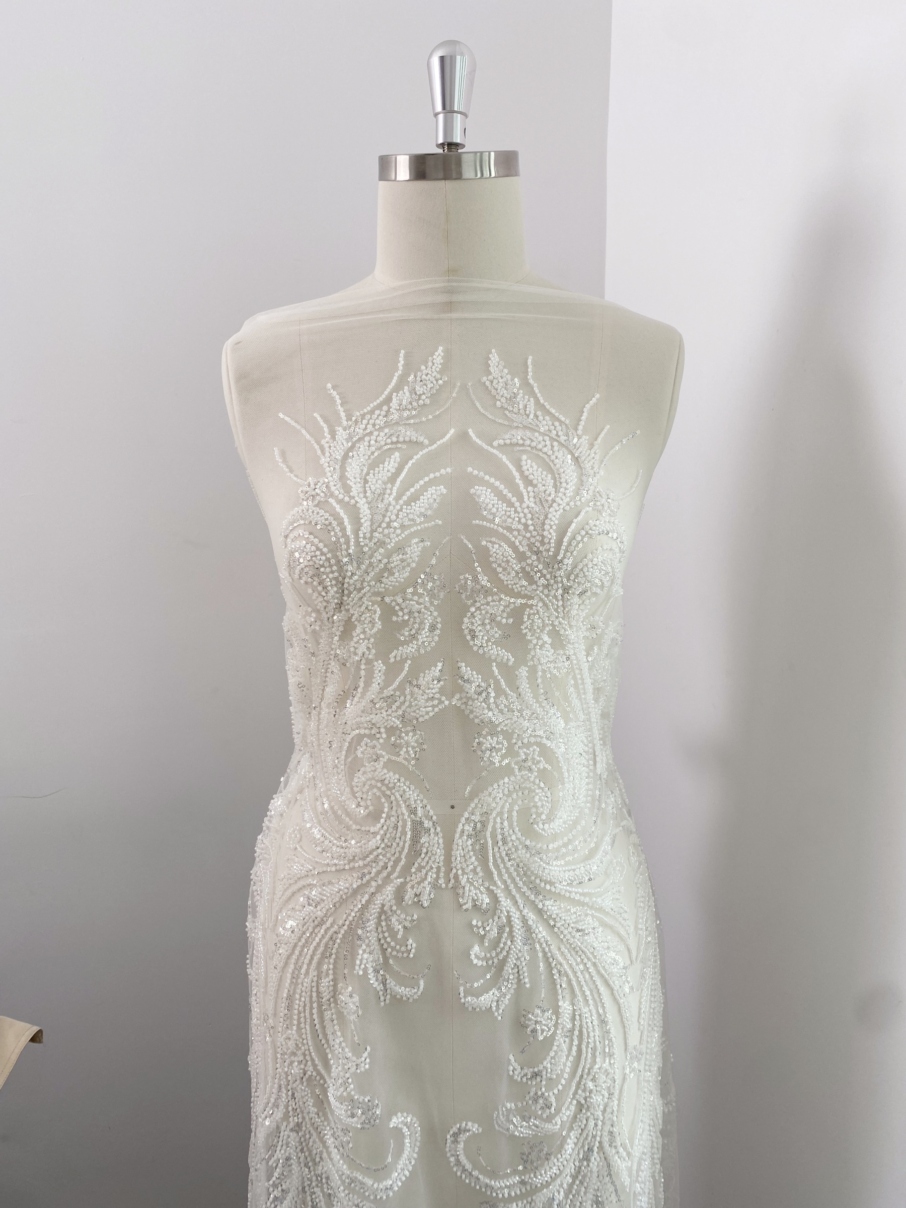 Heavy Beads Lace Fabric,Off White Big Flower Embroidered Lace for Wedding Bridal Gown, Prom Evening Dress, Bodice & Couture Textiles