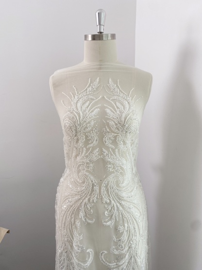 Heavy Beads Lace Fabric,Off White Big Flower Embroidered Lace for Wedding Bridal Gown, Prom Evening Dress, Bodice & Couture Textiles