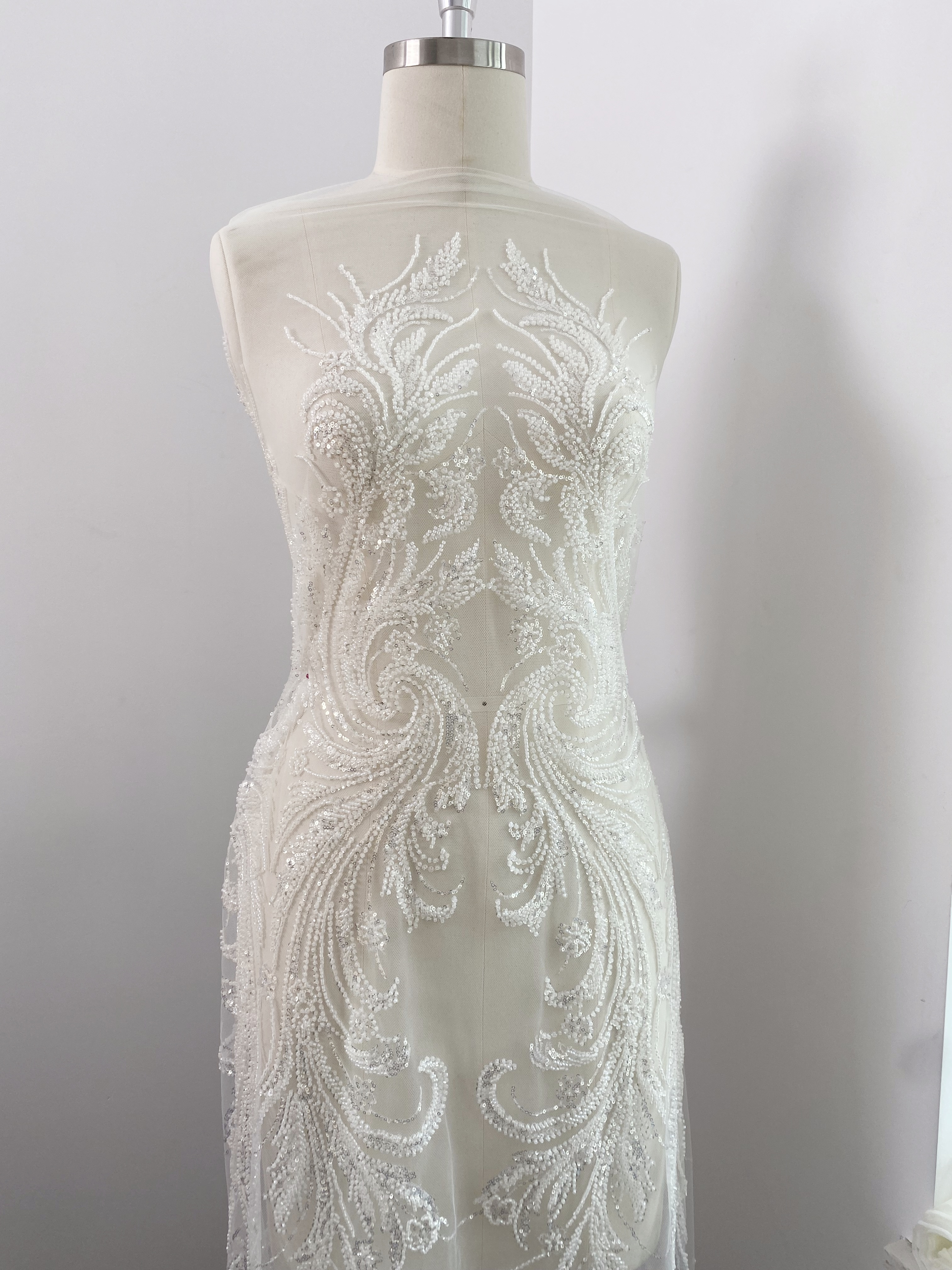 Heavy Beads Lace Fabric,Off White Big Flower Embroidered Lace for Wedding Bridal Gown, Prom Evening Dress, Bodice & Couture Textiles