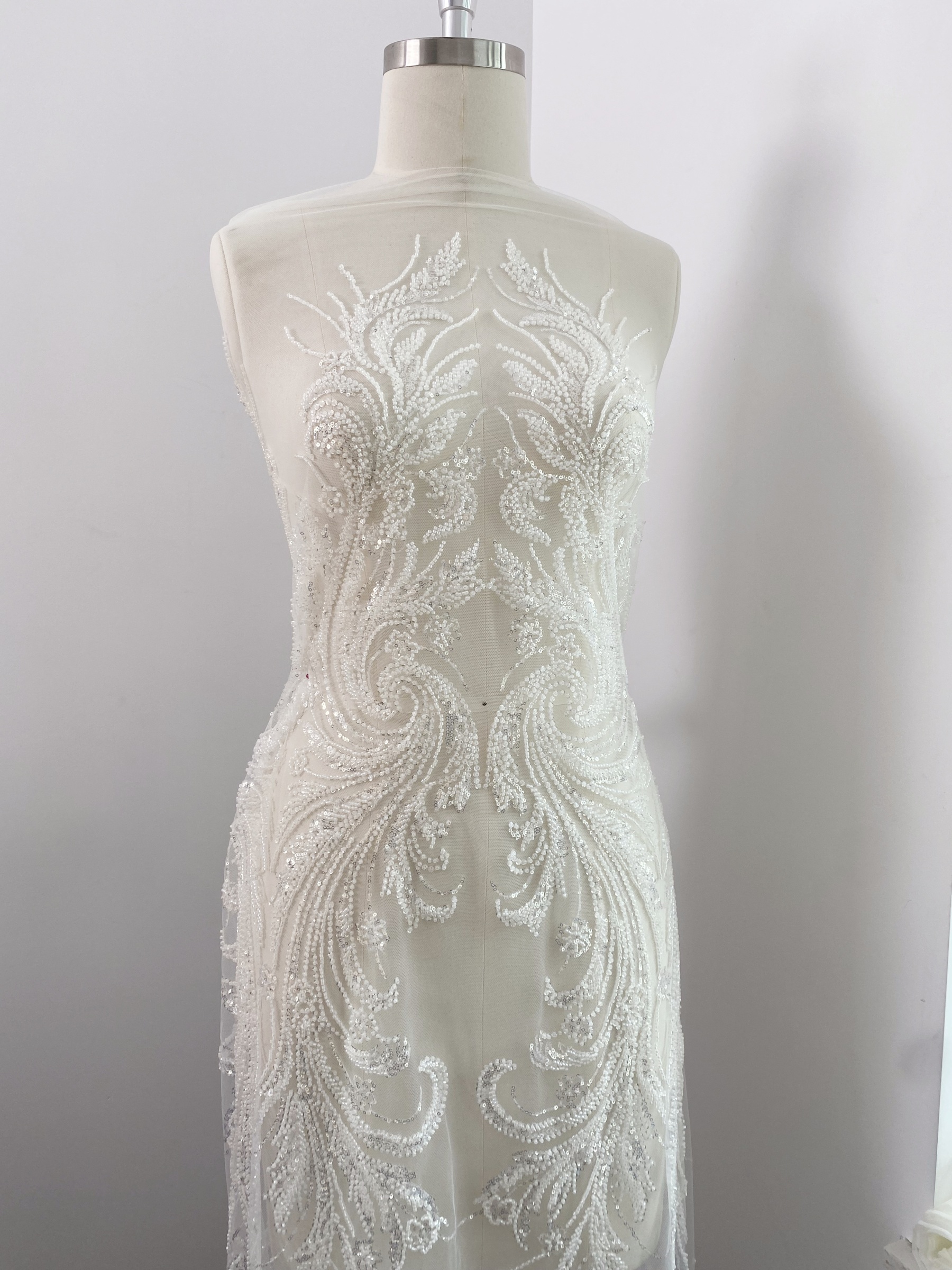 Heavy Beads Lace Fabric,Off White Big Flower Embroidered Lace for Wedding Bridal Gown, Prom Evening Dress, Bodice & Couture Textiles