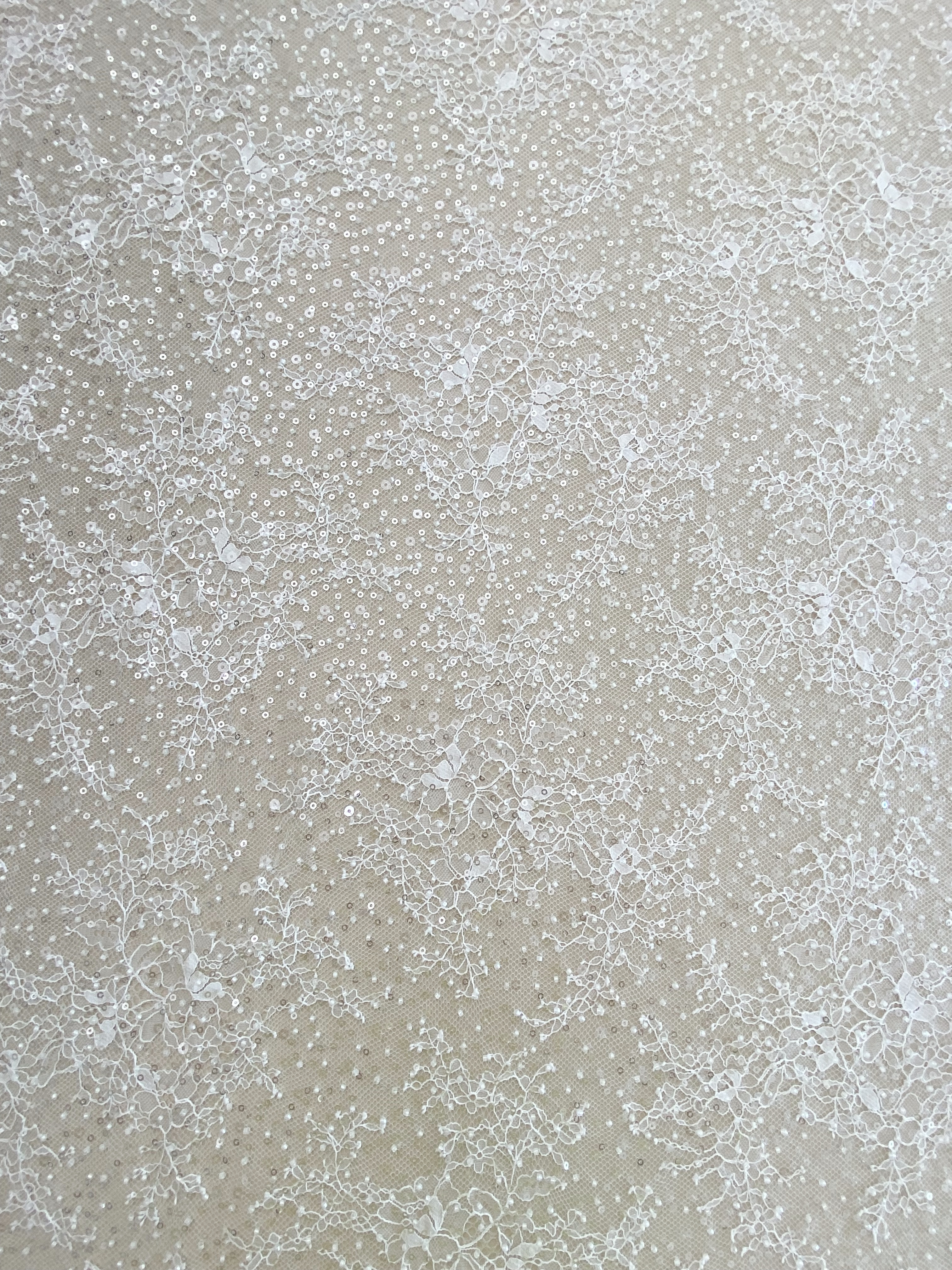 White French Made Beaded Chantilly Lace Fabric Off White Chantilly Lace with Eyelash Fringe Bridal Wedding Gown Material,Sold as 3-Meter Piece