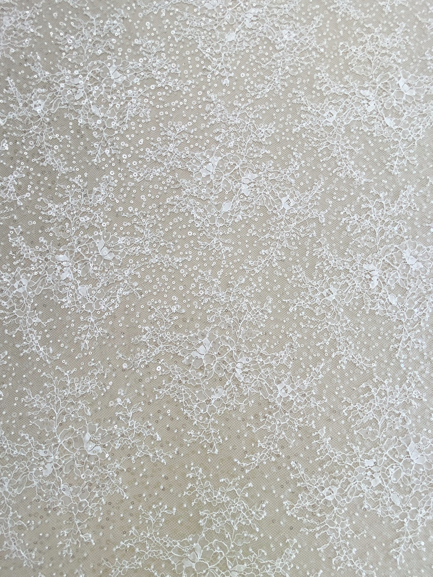 White French Made Beaded Chantilly Lace Fabric Off White Chantilly Lace with Eyelash Fringe Bridal Wedding Gown Material,Sold as 3-Meter Piece