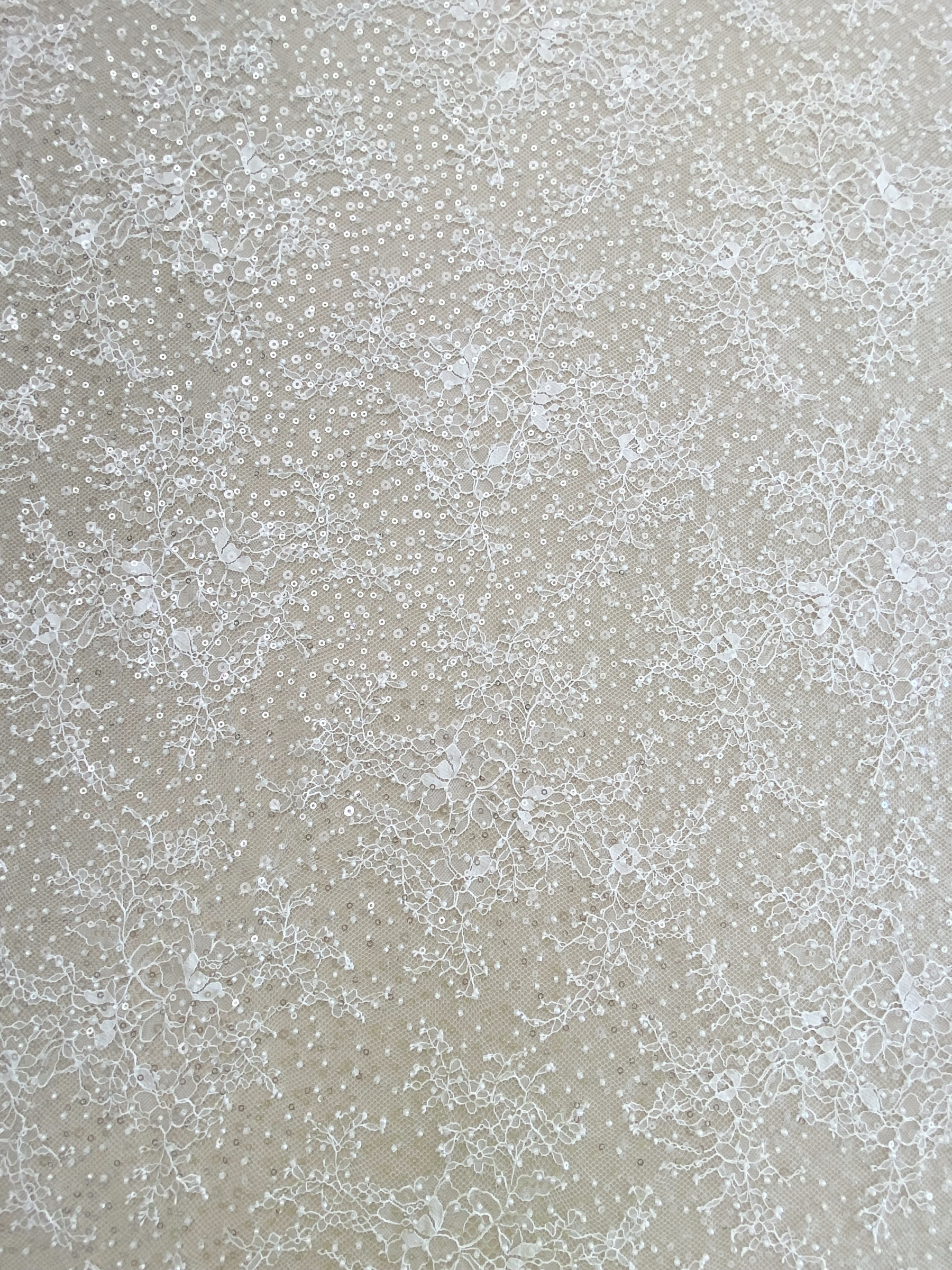 White French Made Beaded Chantilly Lace Fabric Off White Chantilly Lace with Eyelash Fringe Bridal Wedding Gown Material,Sold as 3-Meter Piece