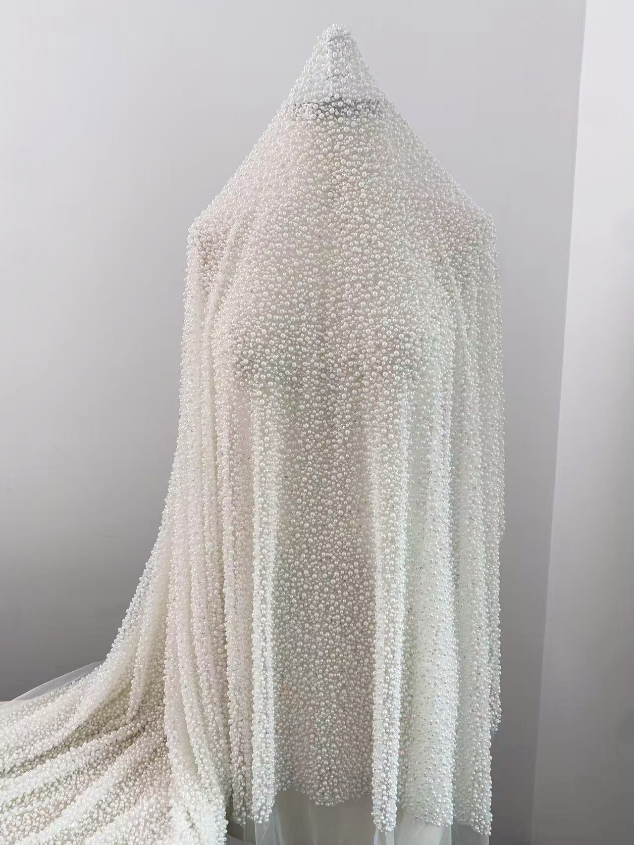 3D Pearl Embroidery Lace Fabric, Heavy Beaded Bridal Dress Lace, Off White Wedding Dress Material, Sequin and Crystal Beaded Lace