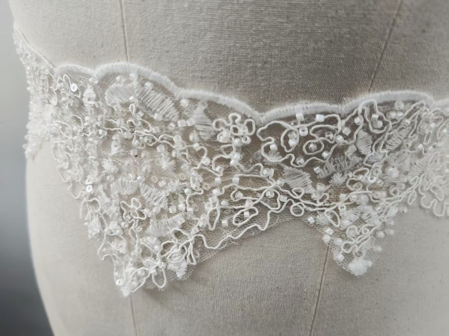 Sequined Lace Trim, Alencon Lace Trim, Beaded Cord Lace Trim For Wedding Veil cloth accessories, Bridal Lace Trim with Beads