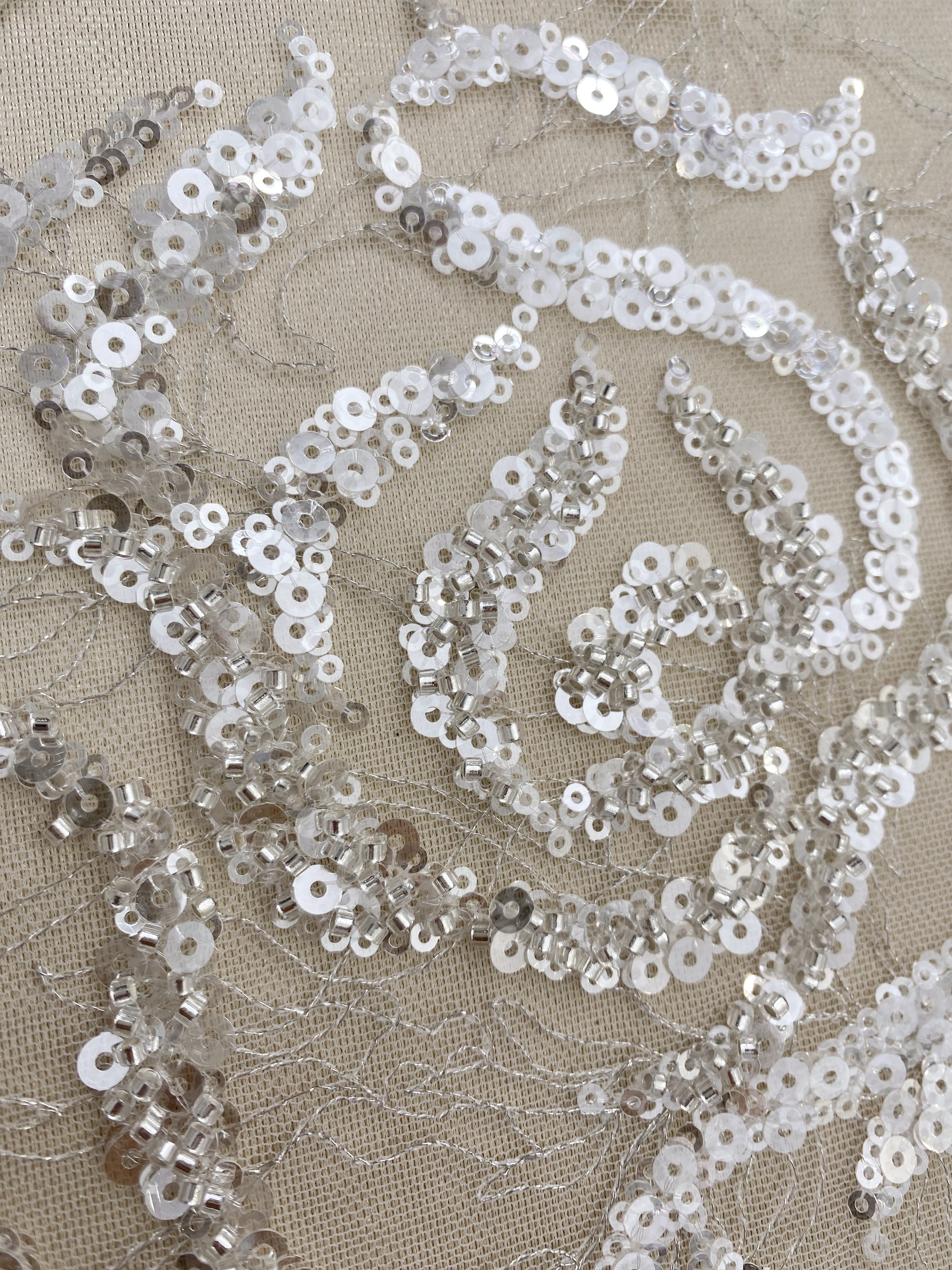 Heavy Bead Lace Fabric with Silver Sequins, Couture Rose Lace for Wedding Dress Bridal Gown Material by the Yard