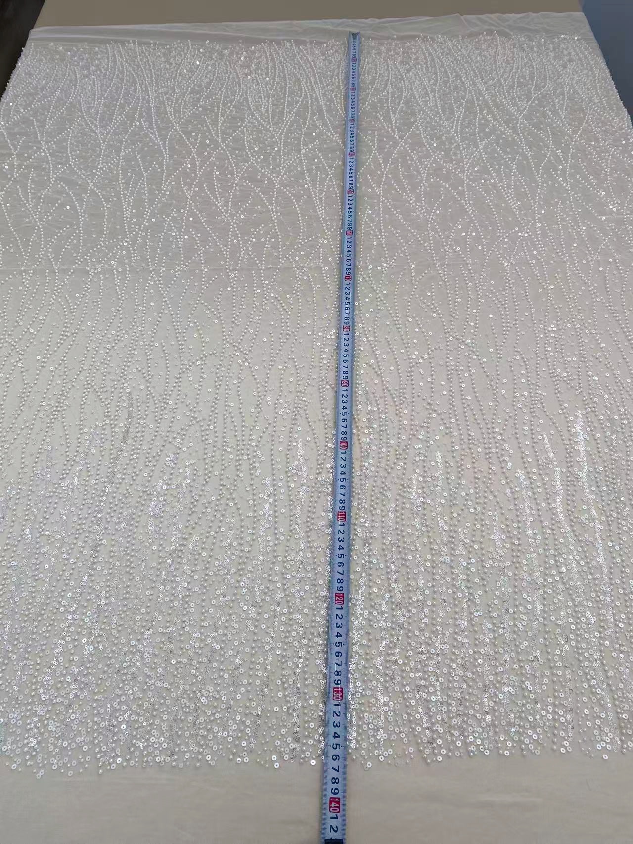 3D Beaded Lace Fabric with Sequins, Bridal Mesh with Volumetric Pearl Beading, Couture Sheer Tulle Embroidery by the yard