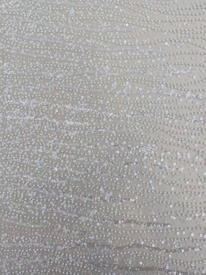 3D Beaded Lace Fabric with Sequins, Bridal Mesh with Volumetric Pearl Beading, Couture Sheer Tulle Embroidery by the yard