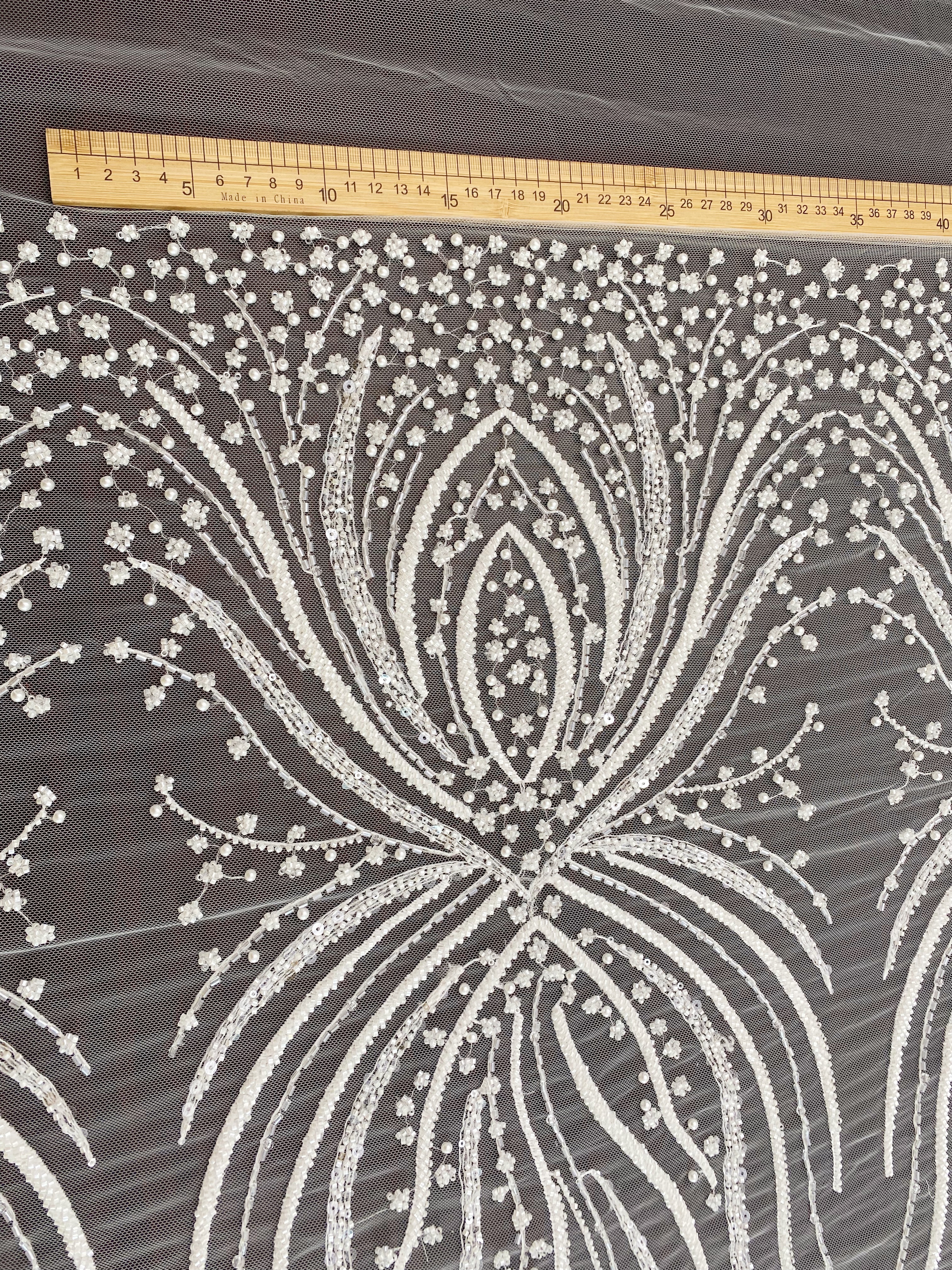 Heavy Beaded Lace Fabric, Stripe Lace on Soft Mesh for Bridal Wedding Dress, Prom Dress, 3D Beading Flower Embroidery Tulle Lace by the yard
