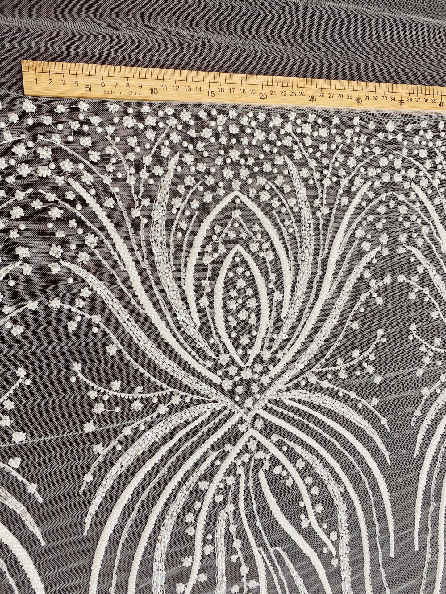 Heavy Beaded Lace Fabric, Stripe Lace on Soft Mesh for Bridal Wedding Dress, Prom Dress, 3D Beading Flower Embroidery Tulle Lace by the yard