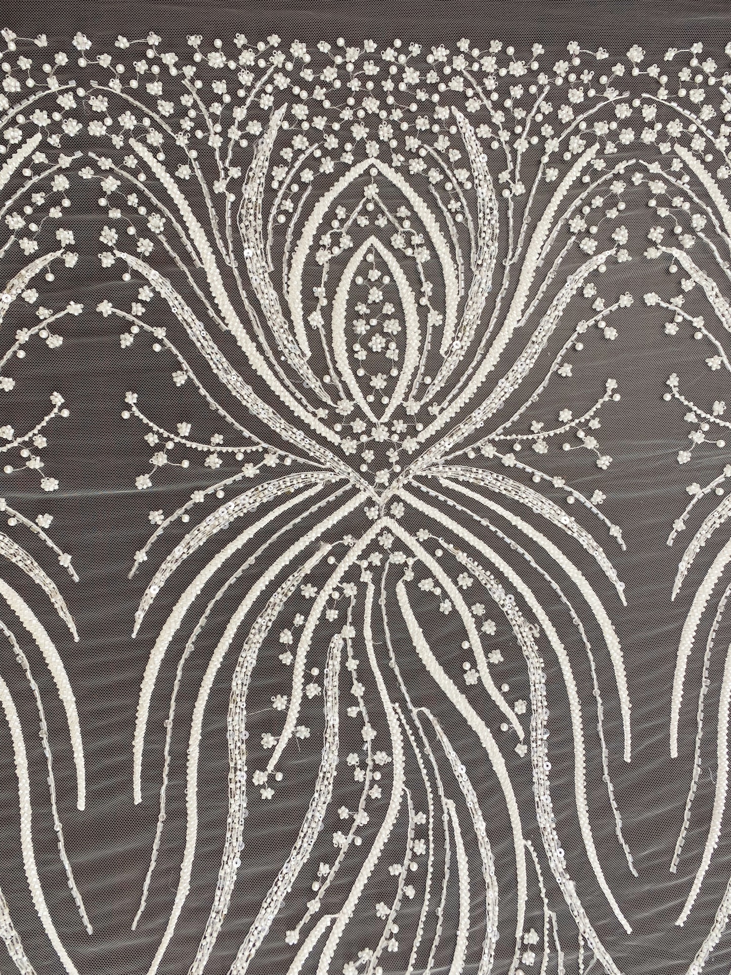 Heavy Beaded Lace Fabric, Stripe Lace on Soft Mesh for Bridal Wedding Dress, Prom Dress, 3D Beading Flower Embroidery Tulle Lace by the yard