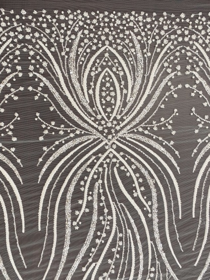 Heavy Beaded Lace Fabric, Stripe Lace on Soft Mesh for Bridal Wedding Dress, Prom Dress, 3D Beading Flower Embroidery Tulle Lace by the yard