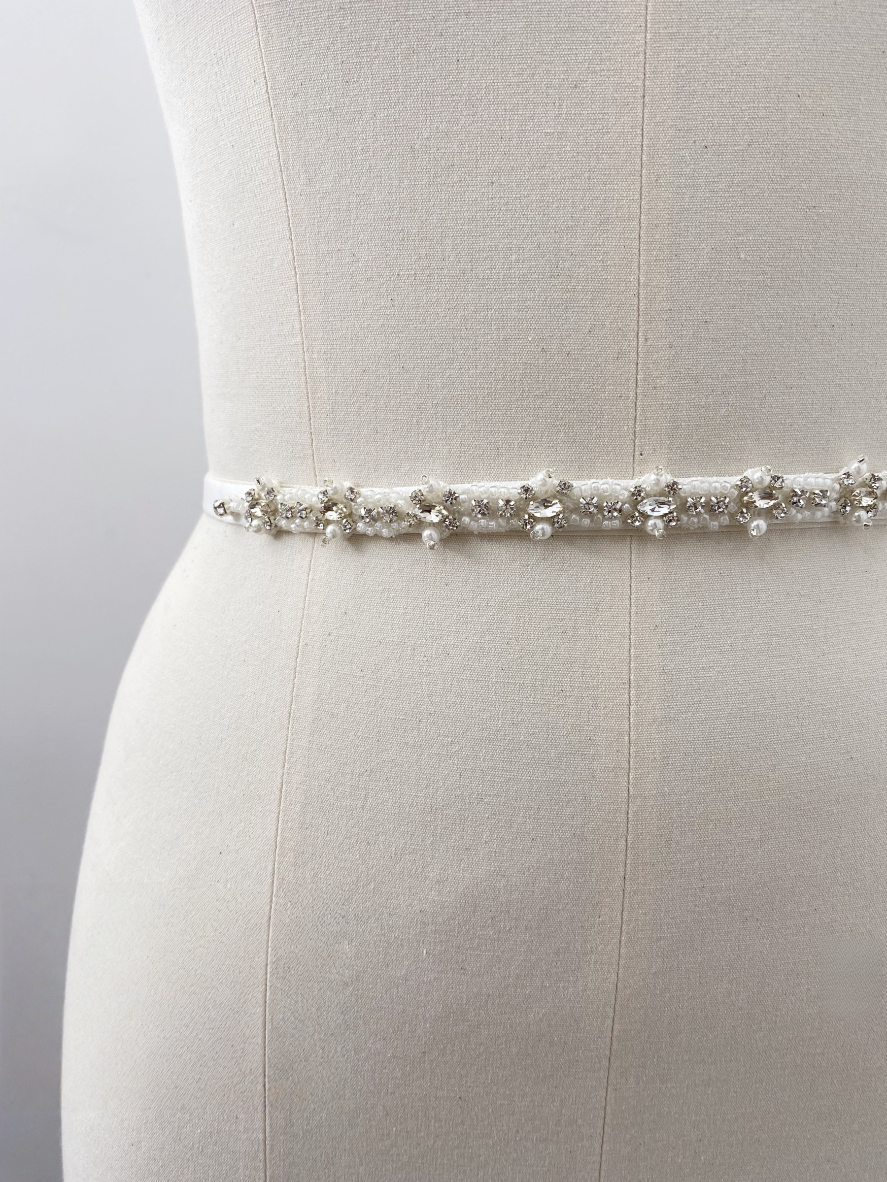 Ivory Wedding Belt with Beads & Crystal Rhinestones, Satin Ribbon Sash Belt for Bridal, Wedding Clasp Belt, Bridesmaid Accessory