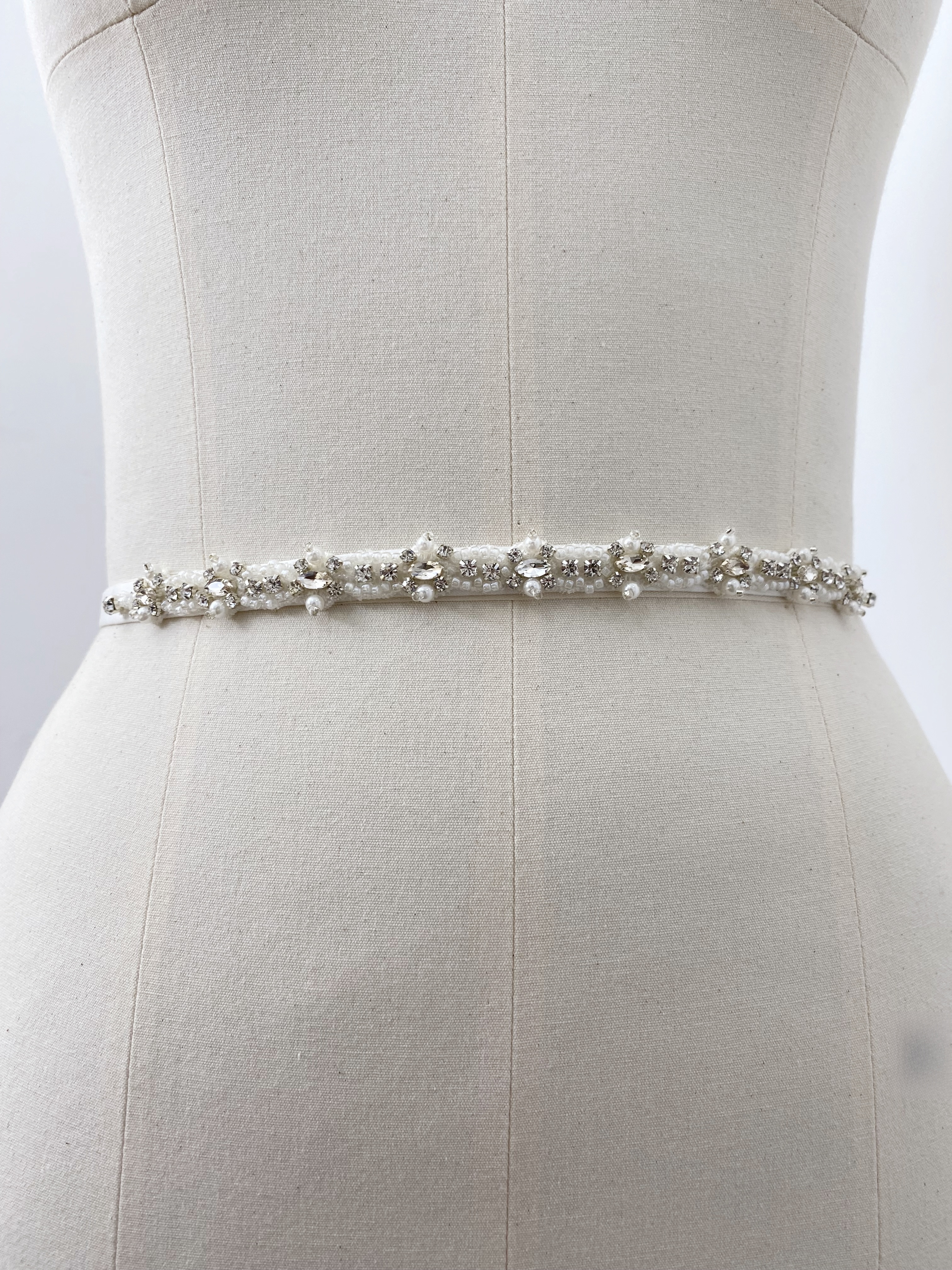 Ivory Wedding Belt with Beads & Crystal Rhinestones, Satin Ribbon Sash Belt for Bridal, Wedding Clasp Belt, Bridesmaid Accessory