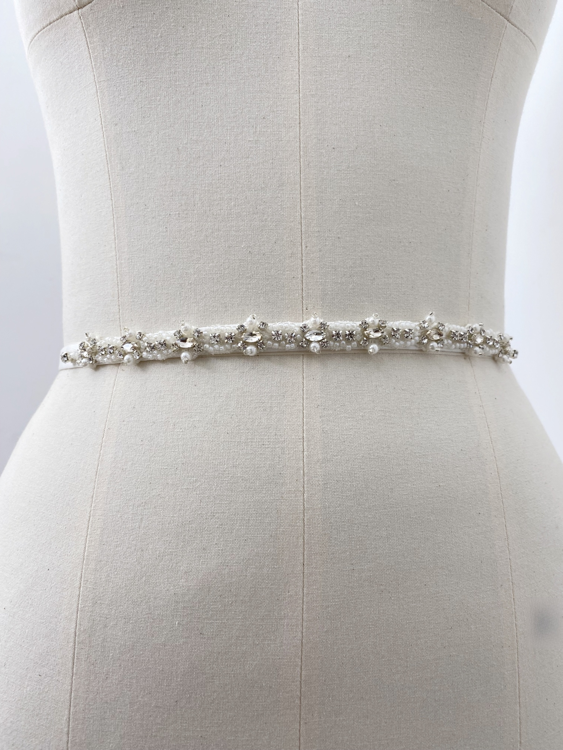 Ivory Wedding Belt with Beads & Crystal Rhinestones, Satin Ribbon Sash Belt for Bridal, Wedding Clasp Belt, Bridesmaid Accessory