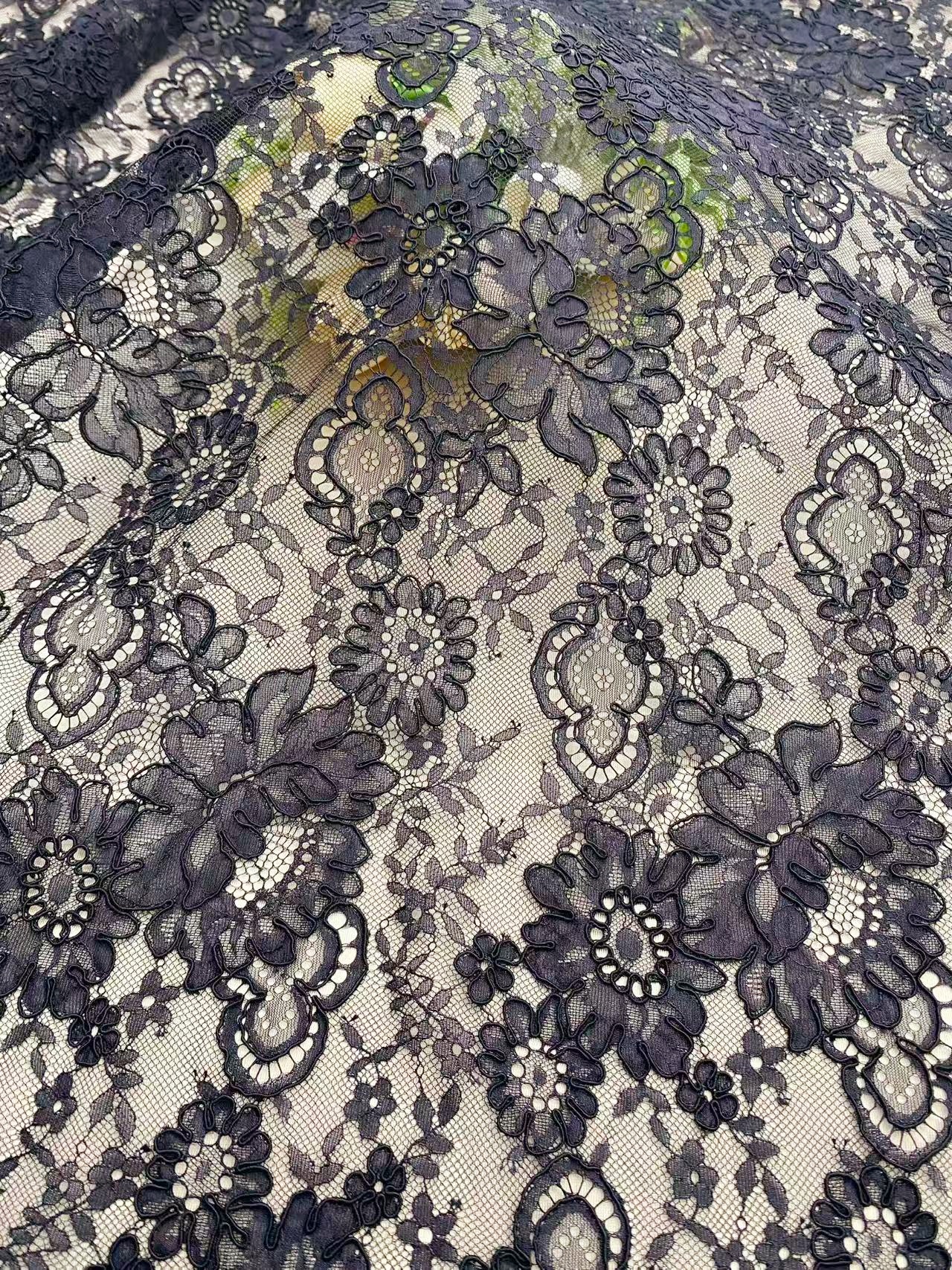 Corded Alencon Flower Lace Fabric, 3 Meters French Chantilly lace fabric trim for wedding shrugs,bridal gown,Classic lace top overlay, sold by 3 maters