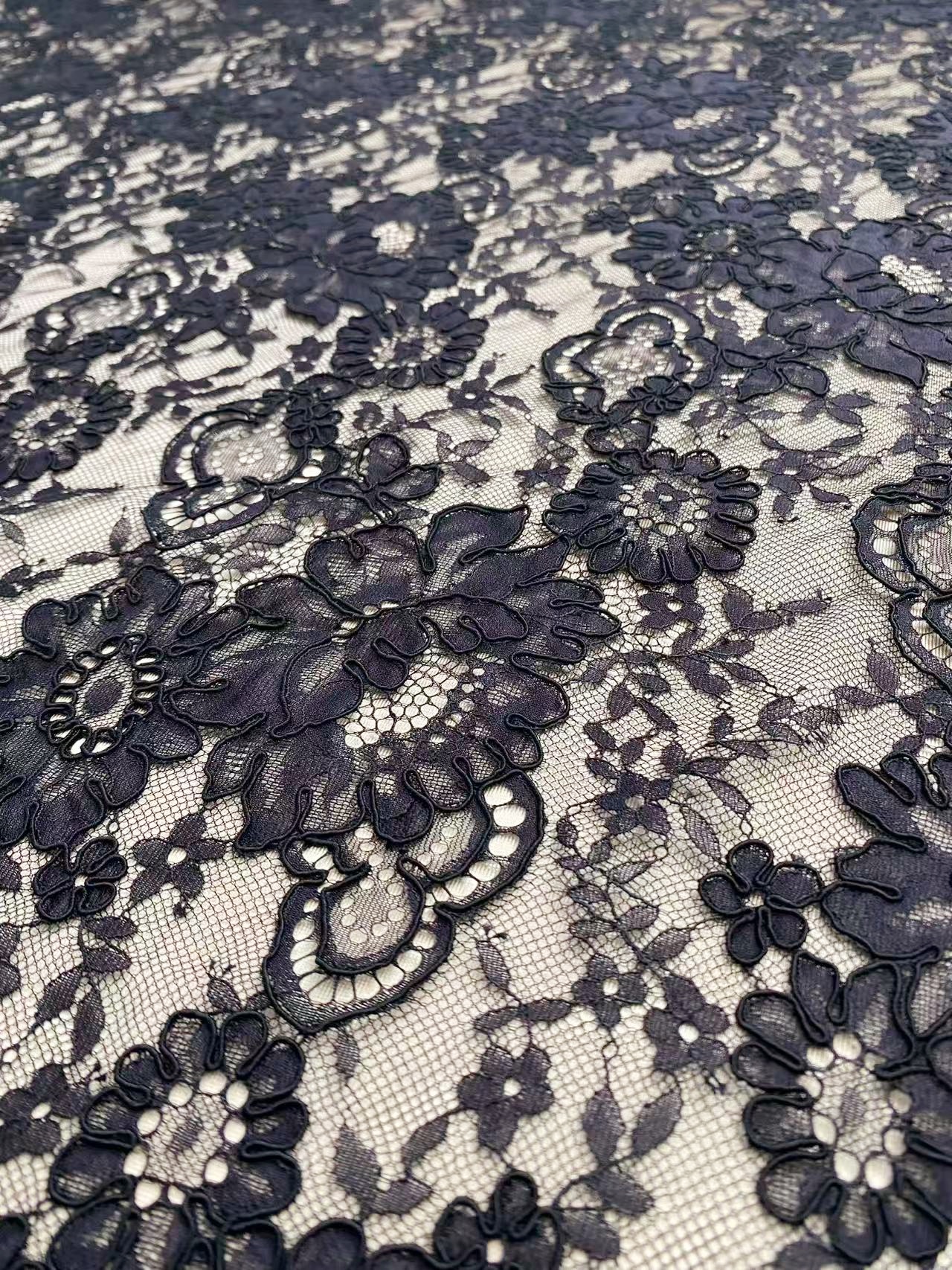 Corded Alencon Flower Lace Fabric, 3 Meters French Chantilly lace fabric trim for wedding shrugs,bridal gown,Classic lace top overlay, sold by 3 maters