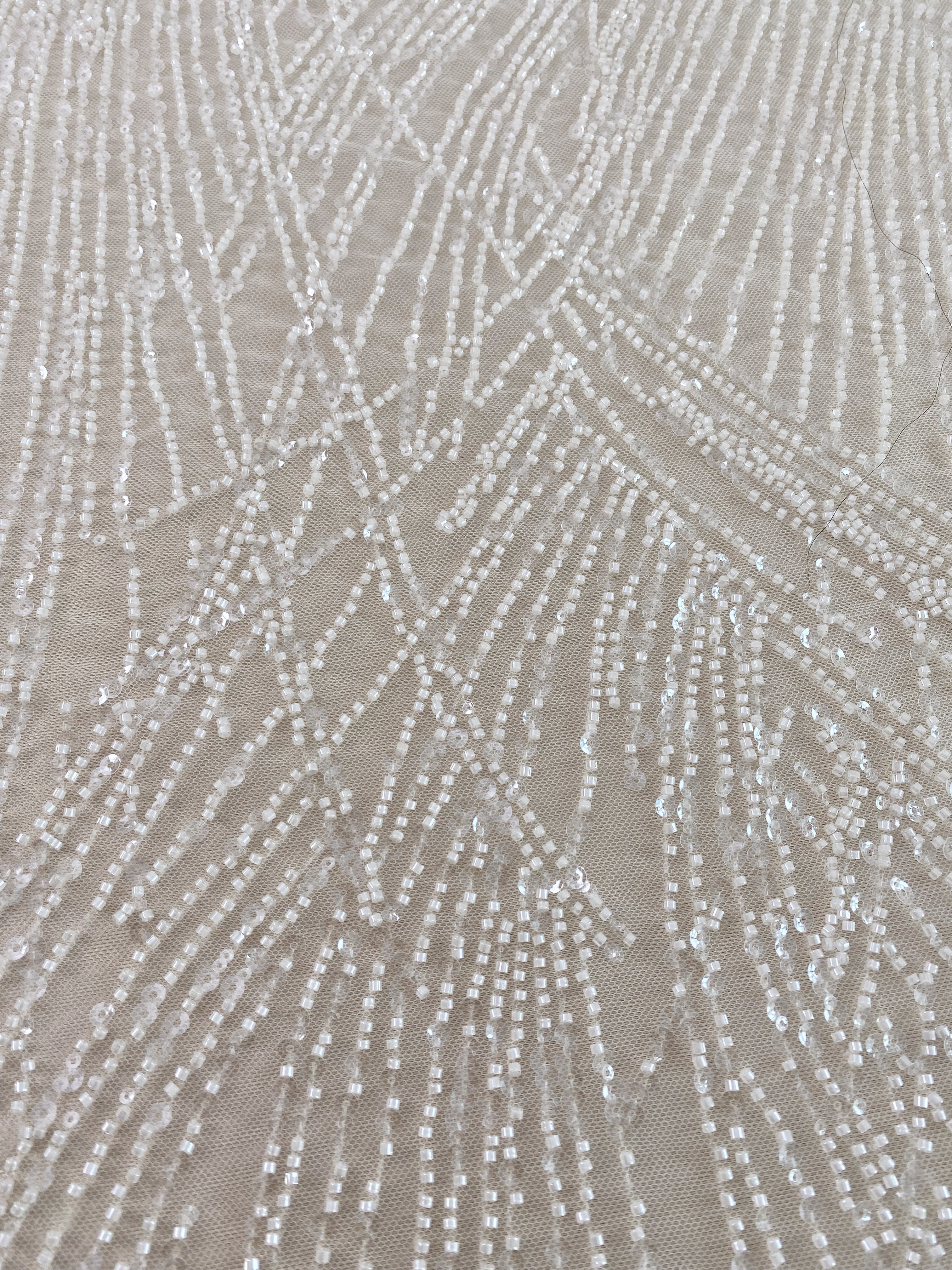 Beaded Lace Tulle Fabric with Line, off-white Wedding Dress Lace, DIY Dress Material by the Yard,Houte Couture