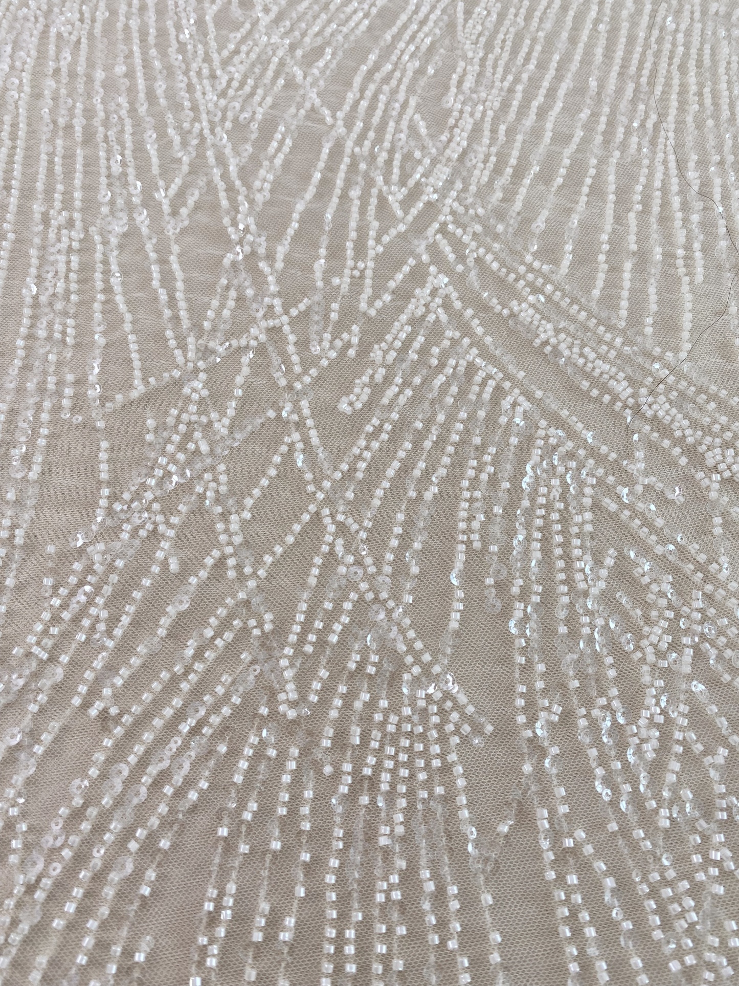 Beaded Lace Tulle Fabric with Line, off-white Wedding Dress Lace, DIY Dress Material by the Yard,Houte Couture