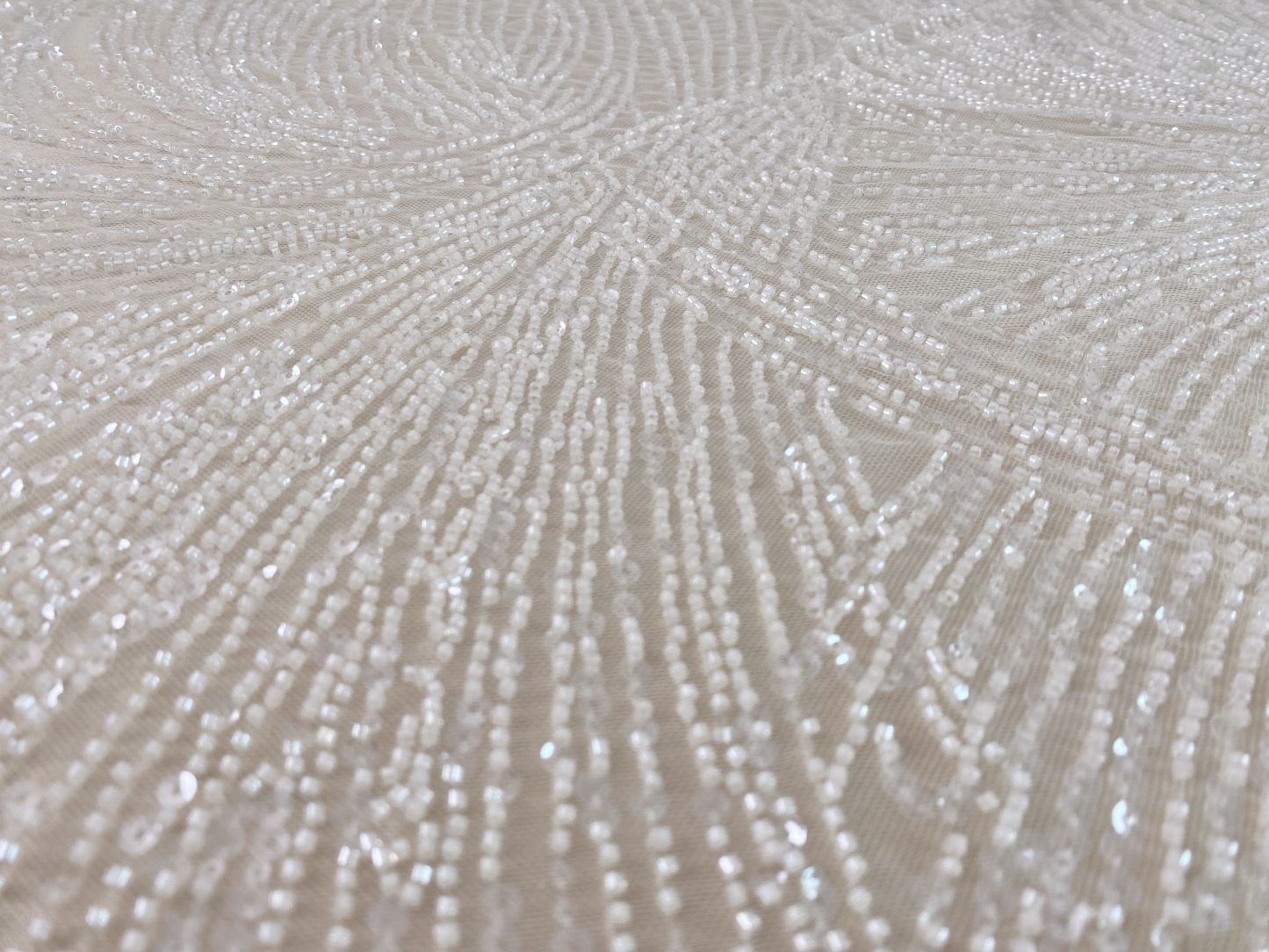 Beaded Lace Tulle Fabric with Line, off-white Wedding Dress Lace, DIY Dress Material by the Yard,Houte Couture