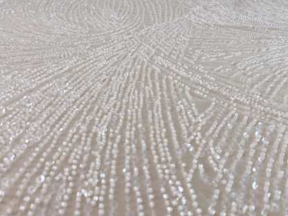Beaded Lace Tulle Fabric with Line, off-white Wedding Dress Lace, DIY Dress Material by the Yard,Houte Couture
