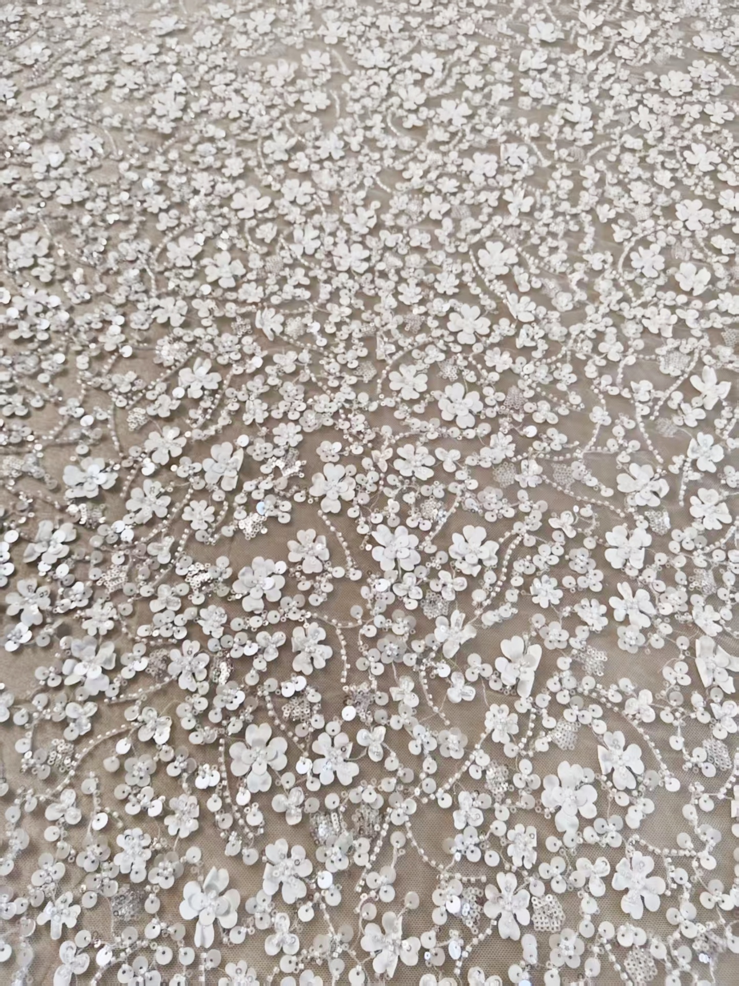 3D Floral Mesh Lace Fabric White Sequin Beaded Lace for Wedding Dress Bridal Gown Material by the Yard Sewing Supplies