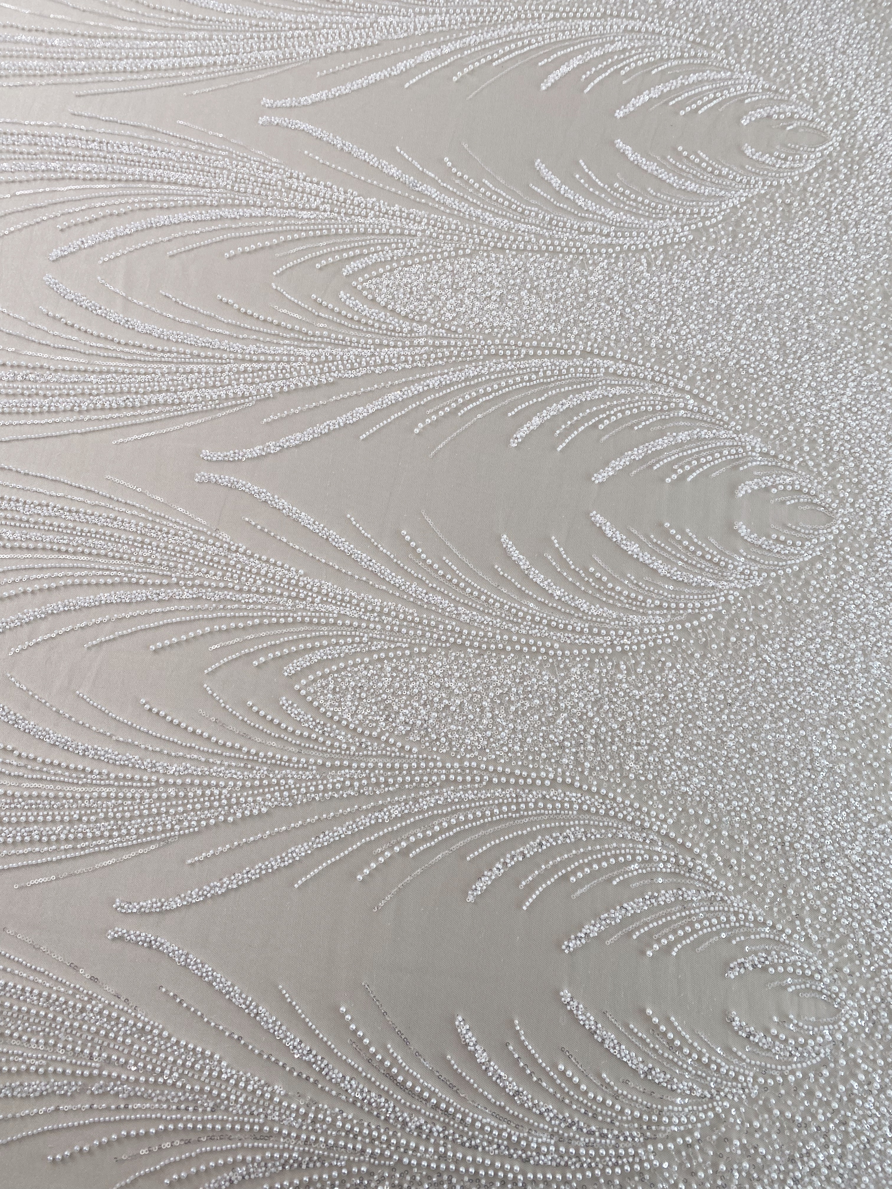 Heavy Beaded Lace Fabric with Lines, Stripe Embroidery Tulle Applique by the Yard, Sequin Lace for Bridal & Evening Wear,Wedding Dress