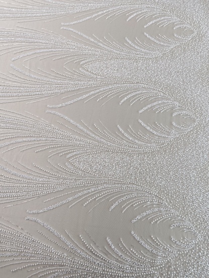 Heavy Beaded Lace Fabric with Lines, Stripe Embroidery Tulle Applique by the Yard, Sequin Lace for Bridal & Evening Wear,Wedding Dress