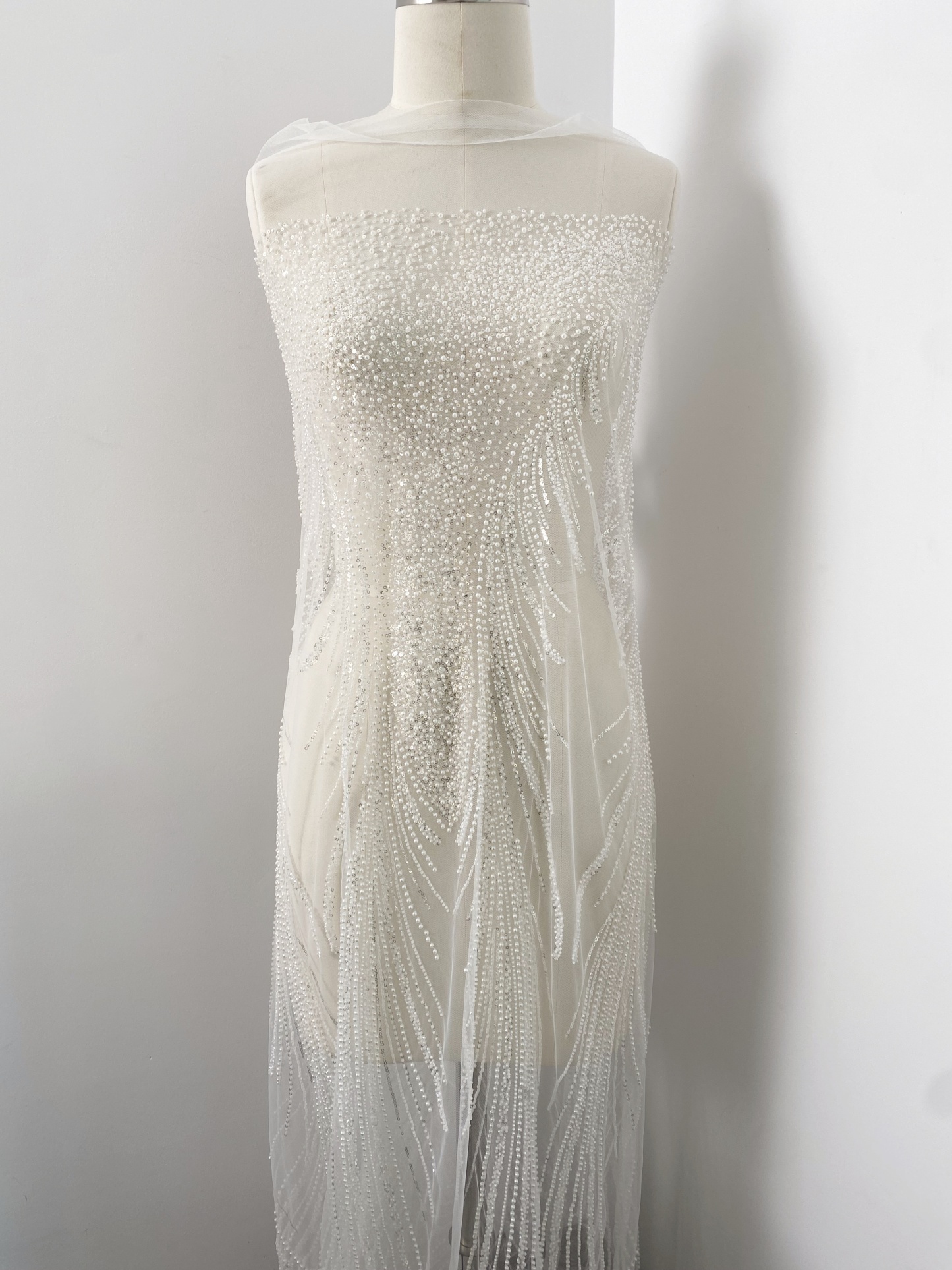 Heavy Beaded Lace Fabric with Lines, Stripe Embroidery Tulle Applique by the Yard, Sequin Lace for Bridal & Evening Wear,Wedding Dress