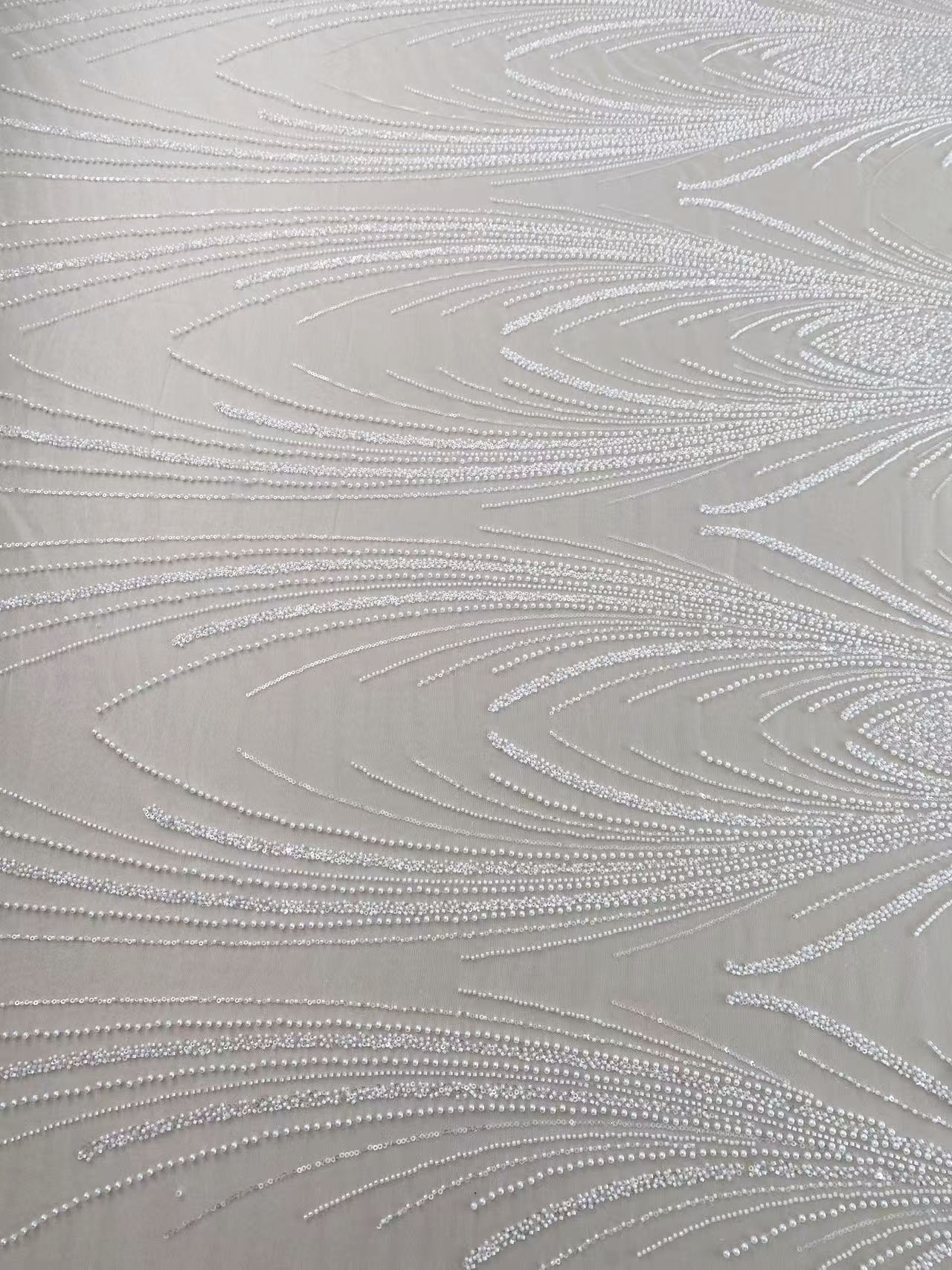 Heavy Beaded Lace Fabric with Lines, Stripe Embroidery Tulle Applique by the Yard, Sequin Lace for Bridal & Evening Wear,Wedding Dress