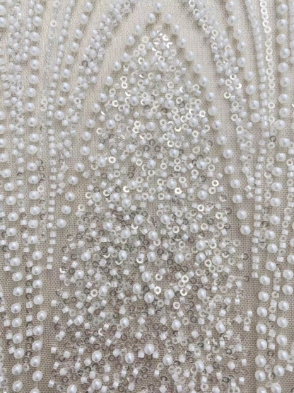 Heavy Beaded Lace Fabric with Lines, Stripe Embroidery Tulle Applique by the Yard, Sequin Lace for Bridal & Evening Wear,Wedding Dress