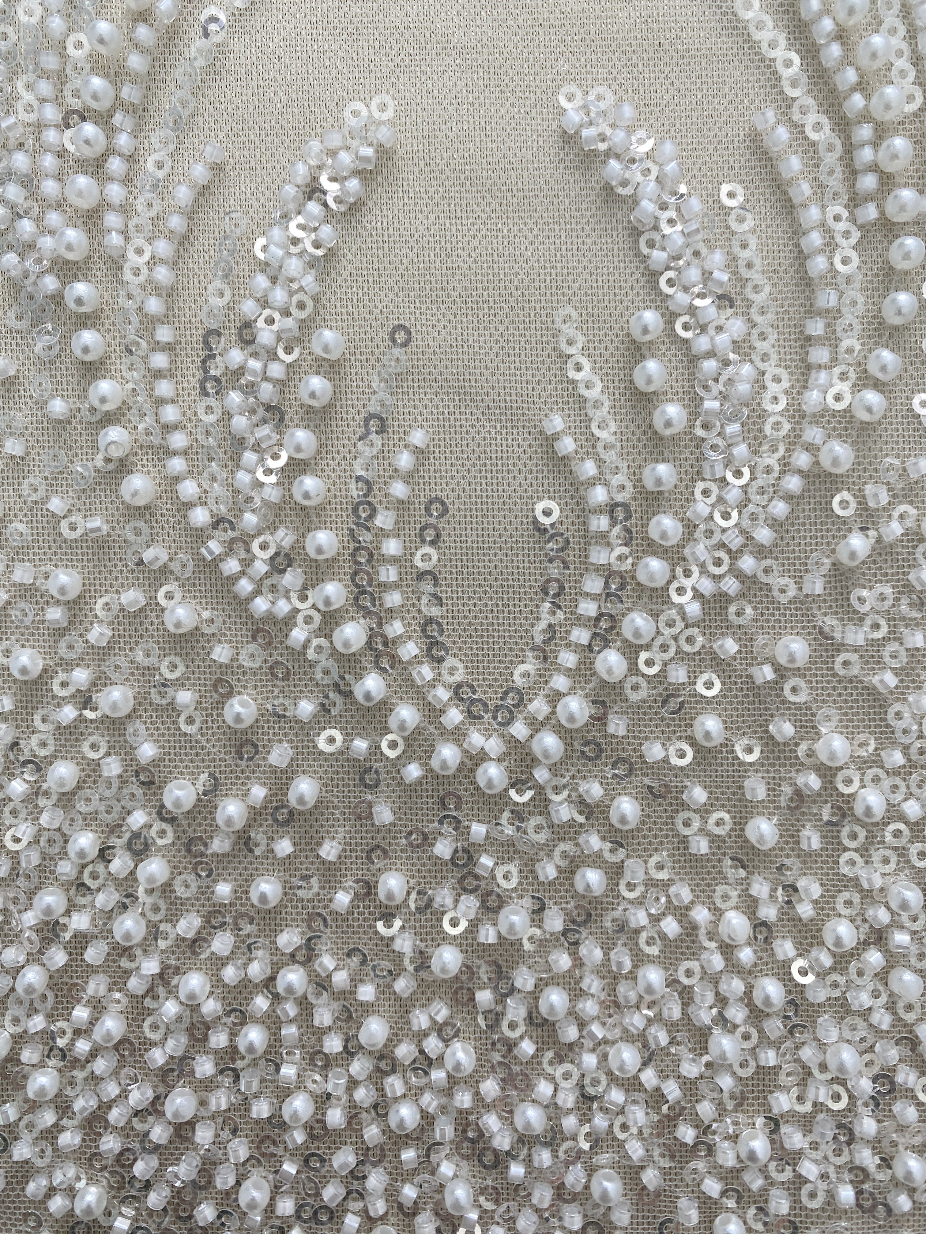 Heavy Beaded Lace Fabric with Lines, Stripe Embroidery Tulle Applique by the Yard, Sequin Lace for Bridal & Evening Wear,Wedding Dress
