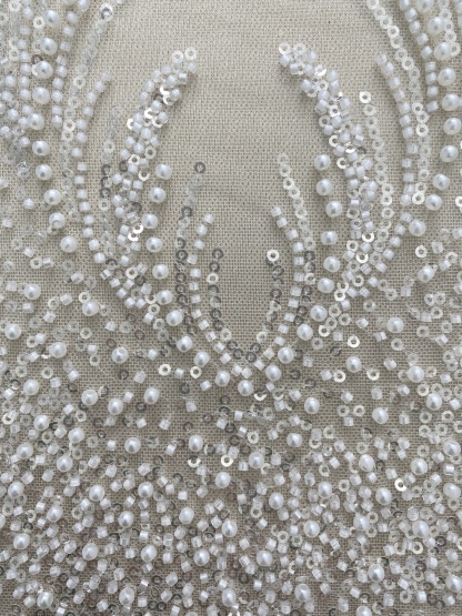 Heavy Beaded Lace Fabric with Lines, Stripe Embroidery Tulle Applique by the Yard, Sequin Lace for Bridal & Evening Wear,Wedding Dress