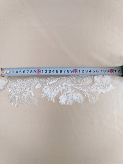 Sequined Lace Trim,3D Beaded Bridal Lace Appliqué with Sequins on Silver Thread, Wedding Dress Embellishment, Lace for Wedding Gown