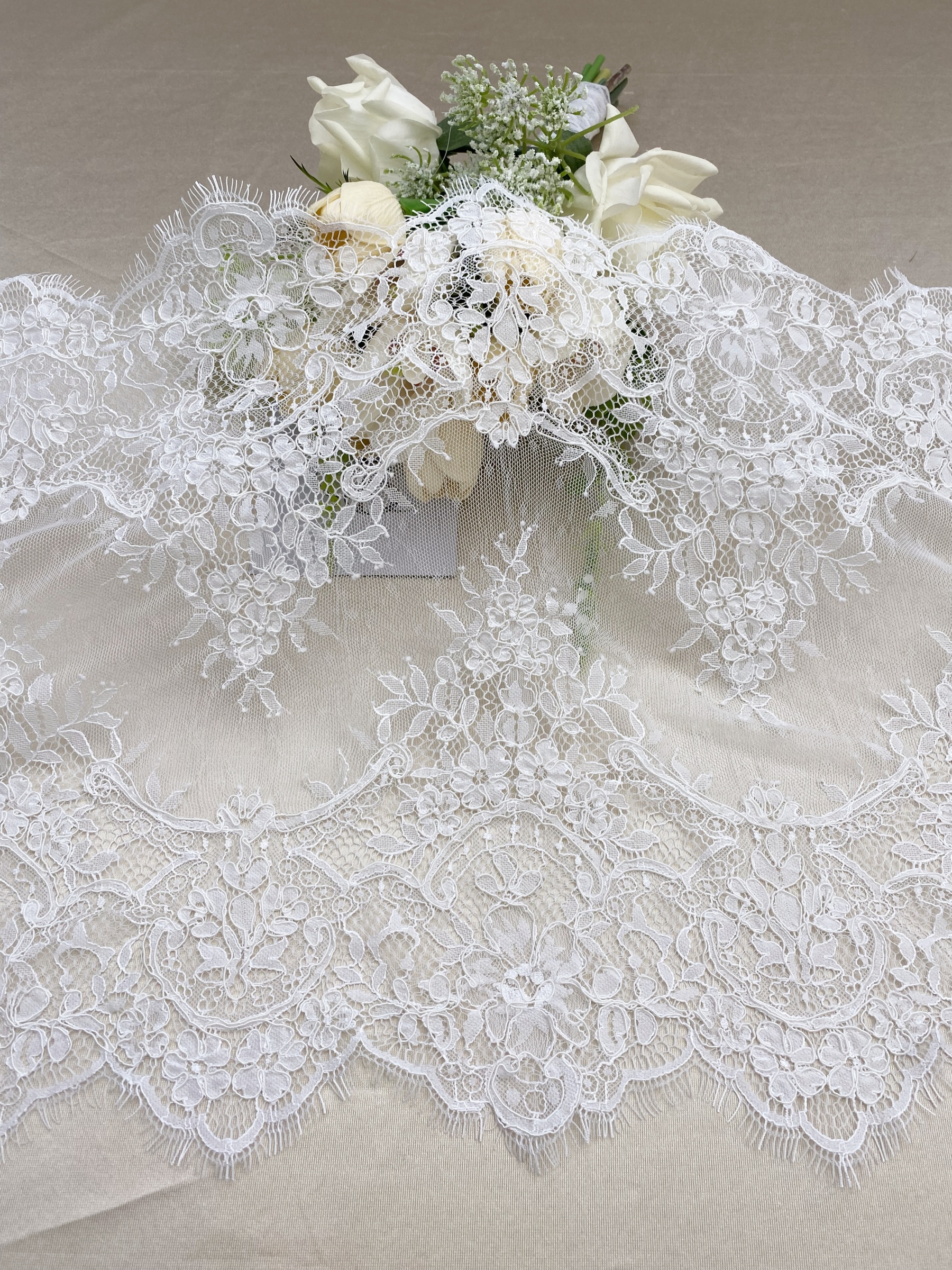 3 Meters French Corded Lace Trim,Floral Eyelash Lace for Bridal Wedding Veils or Dresses