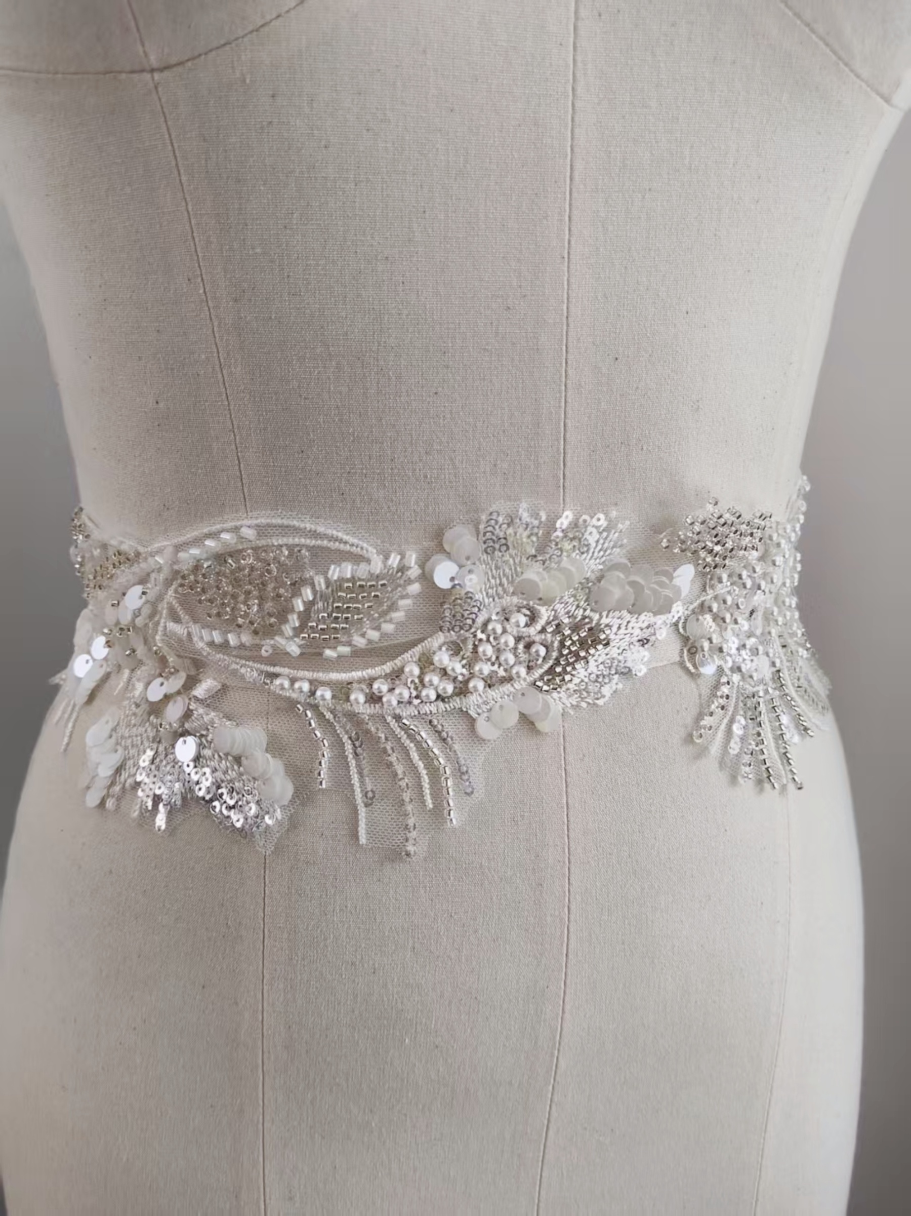 Sequined Lace Trim,3D Beaded Bridal Lace Appliqué with Sequins on Silver Thread, Wedding Dress Embellishment, Lace for Wedding Gown