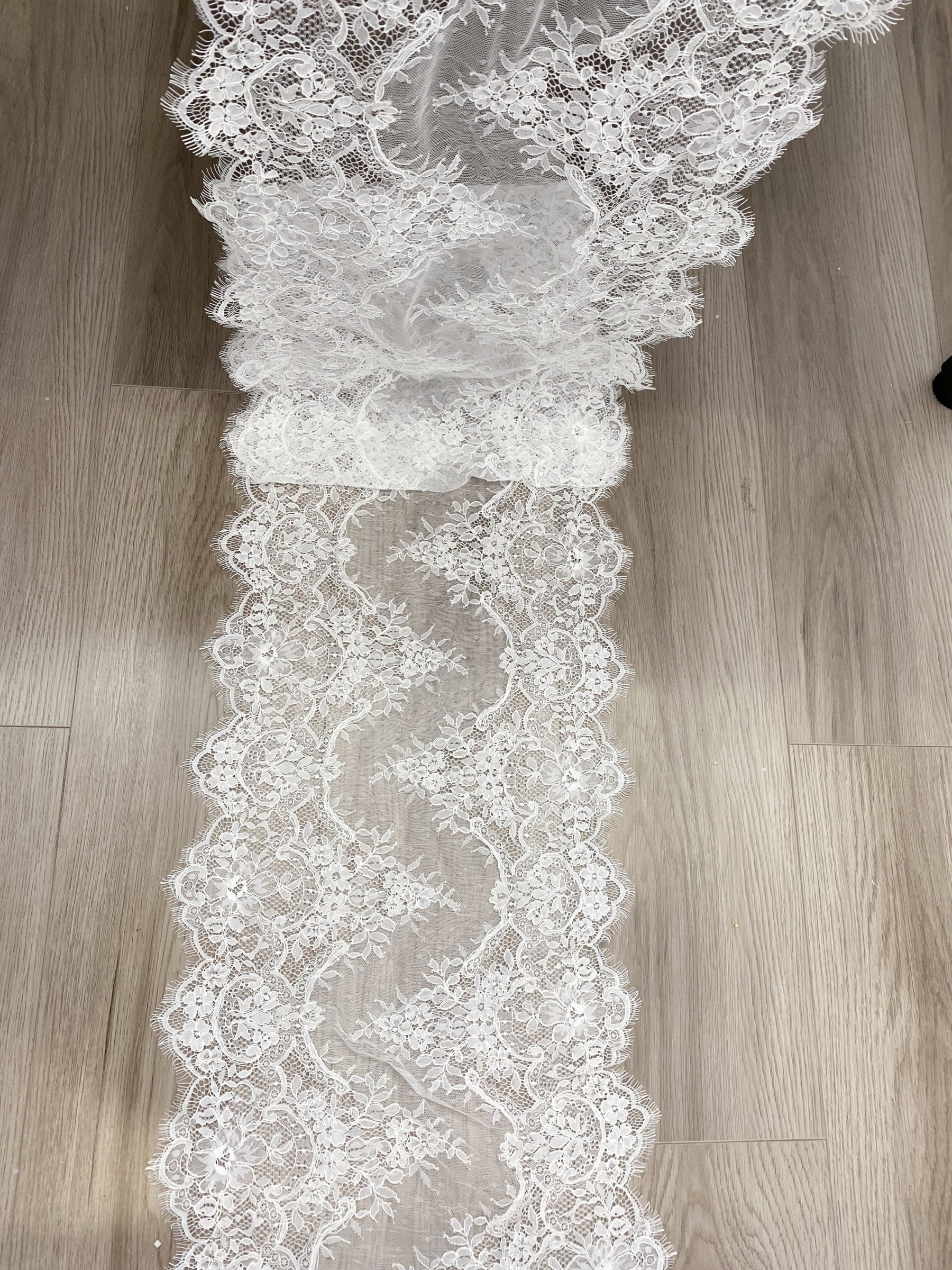 3 Meters French Corded Lace Trim,Floral Eyelash Lace for Bridal Wedding Veils or Dresses