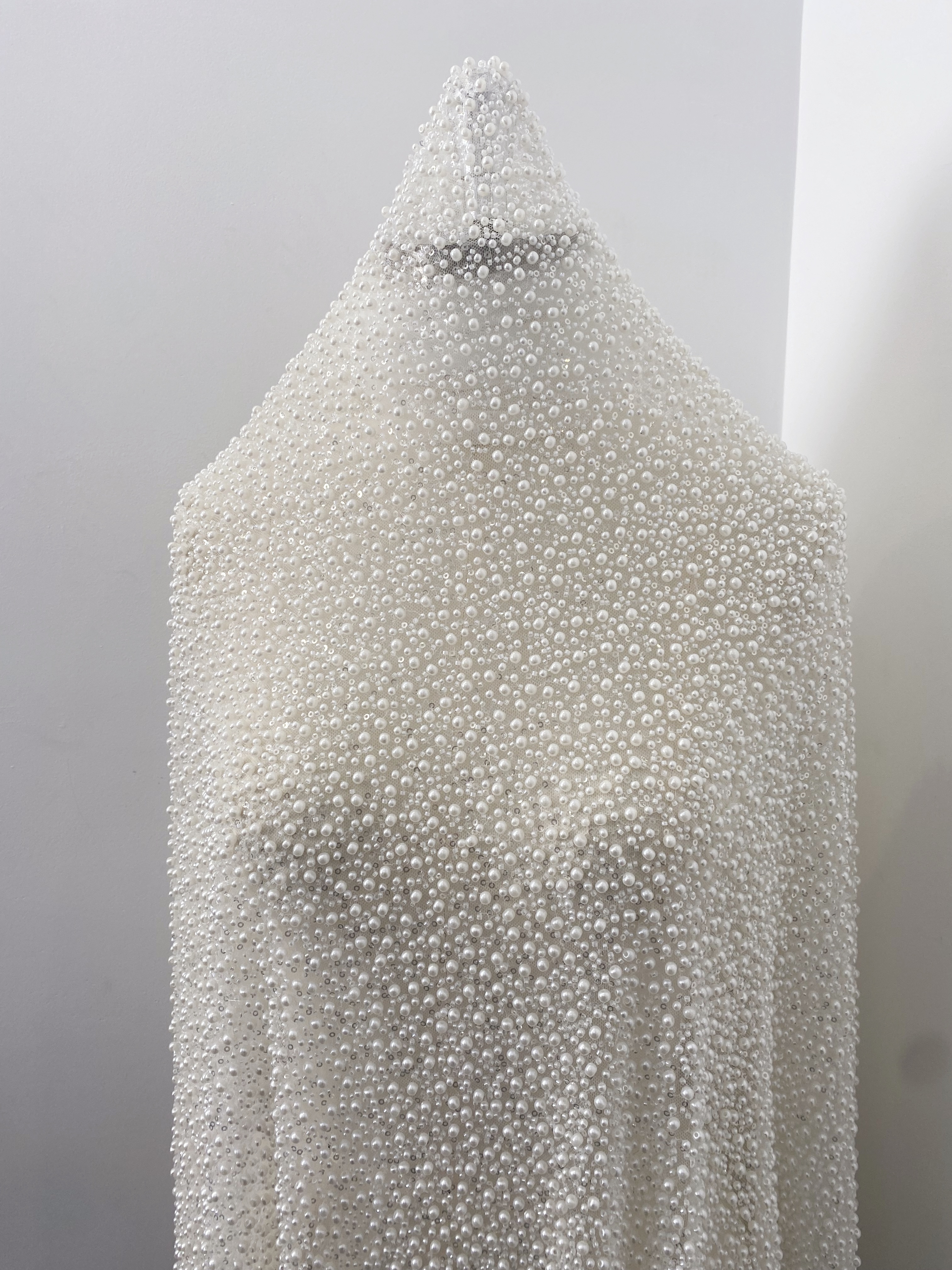 3D Pearl Embroidery Lace Fabric, Heavy Beaded Bridal Dress Lace, Off White Wedding Dress Material, Sequin and Crystal Beaded Lace