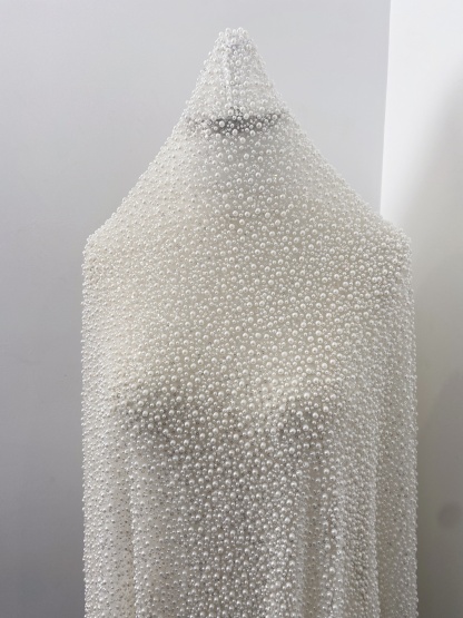 3D Pearl Embroidery Lace Fabric, Heavy Beaded Bridal Dress Lace, Off White Wedding Dress Material, Sequin and Crystal Beaded Lace