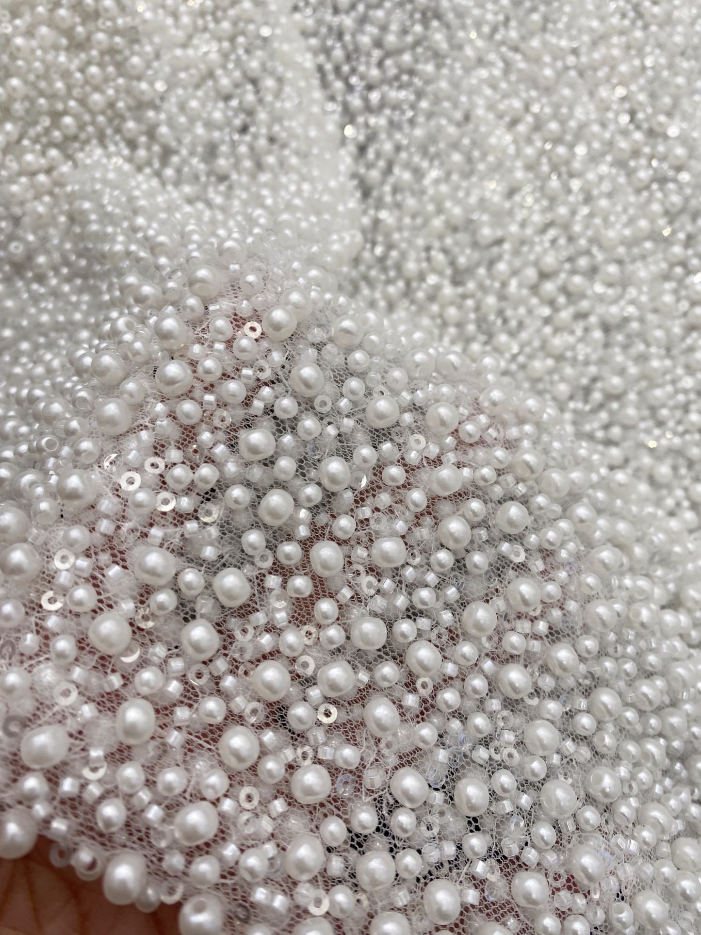 3D Pearl Embroidery Lace Fabric, Heavy Beaded Bridal Dress Lace, Off White Wedding Dress Material, Sequin and Crystal Beaded Lace