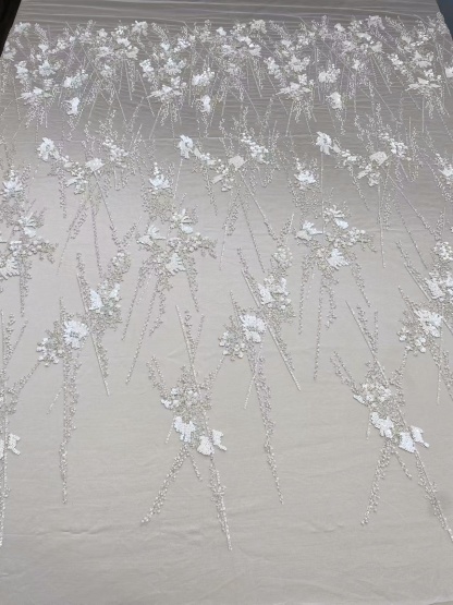 Ivory Heavy Sequin Beads Lace Fabric, Beading Tulle Lace for Prom Dress, Ball Gowns, Couture, Evening Dress
