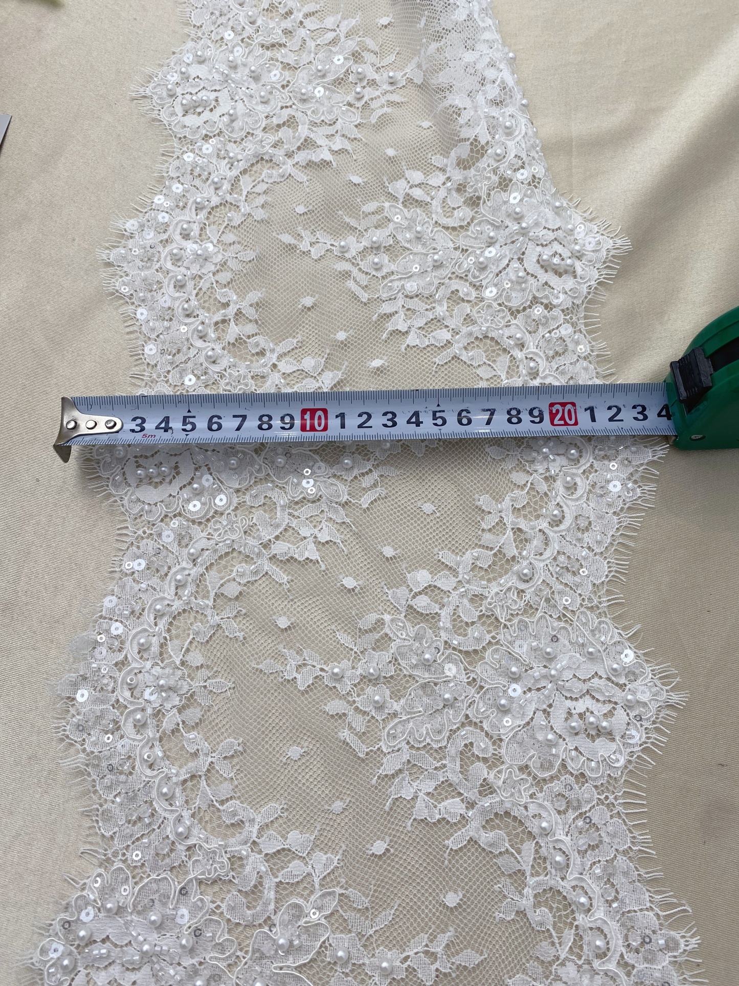 French Chantilly Lace Double Side Scalloped Beaded Lace Trim with Eyelash，Veil Lace Fabric, Bridal Wedding Accessories，Sold as 3-Meter Piece